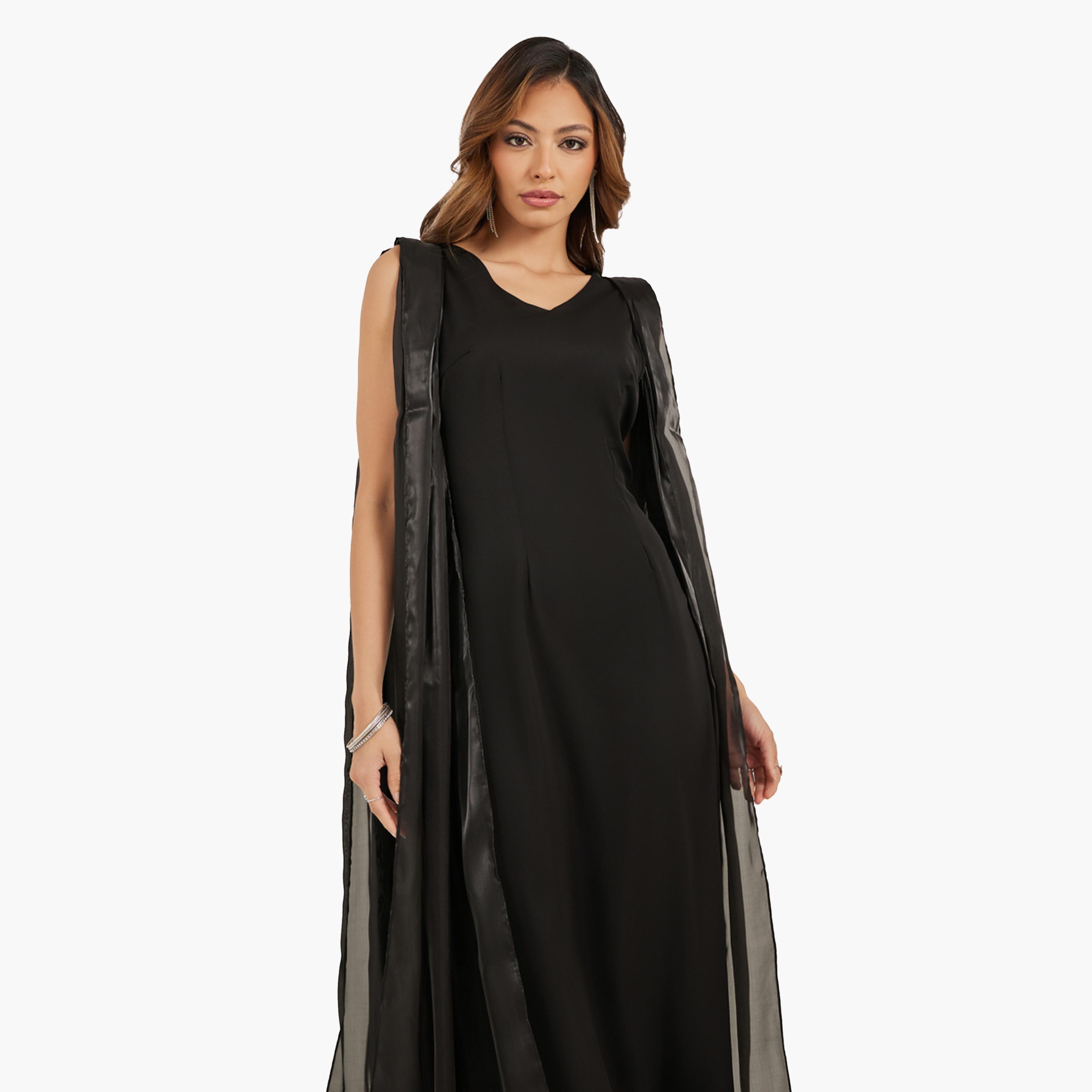 Take Two Women Solid V Neck Sleeveless A-Line Maxi Dress-women-clothing-dresses-image-3