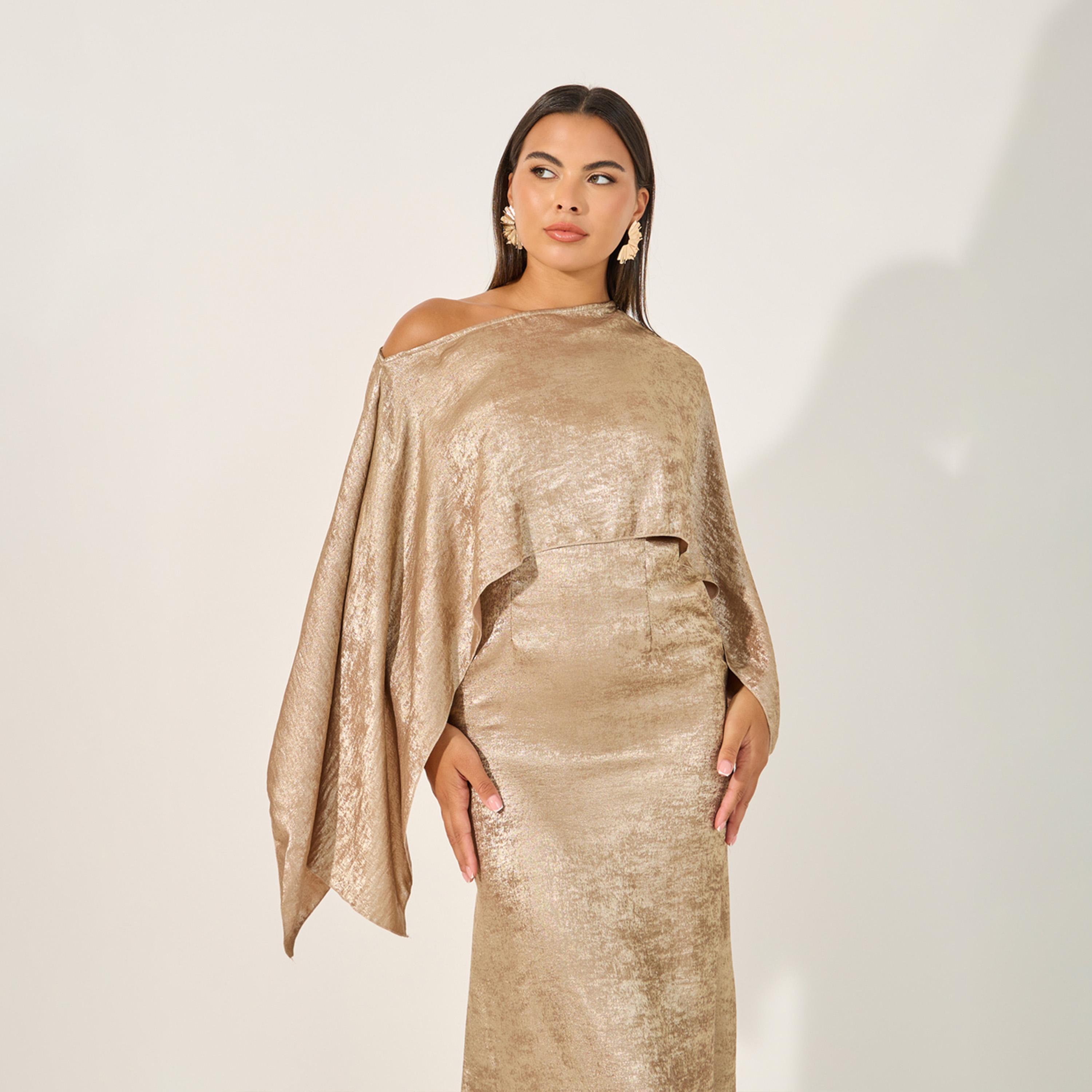 Take Two One Shoulder Neck Cape Sleeve Midi Dress-women-clothing-dresses-image-3