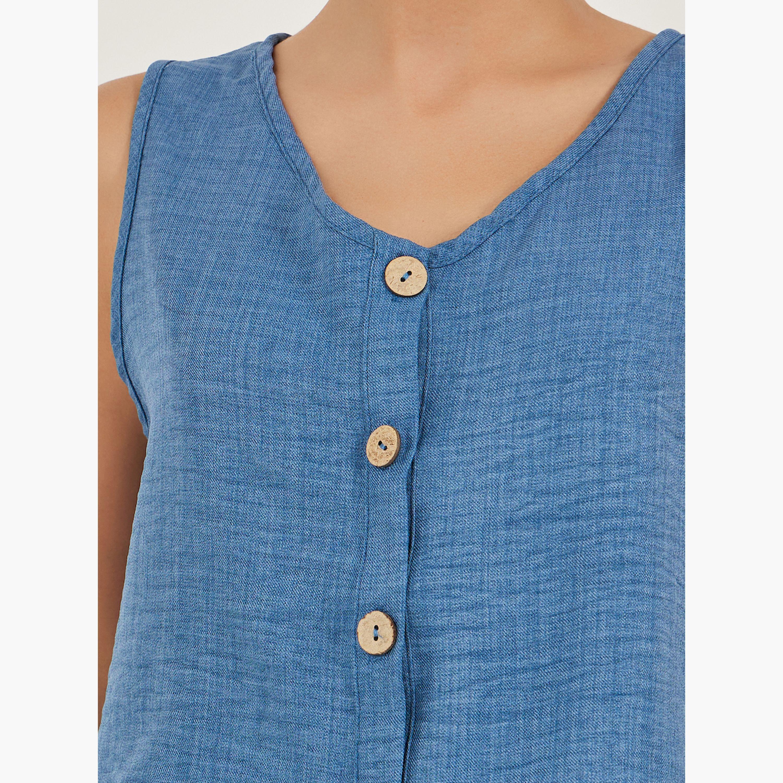 طقم منسق من بنطال بأرجل واسعة وبلوزة قصيرة بلا أكمام-women-clothing-coordsets-image-3