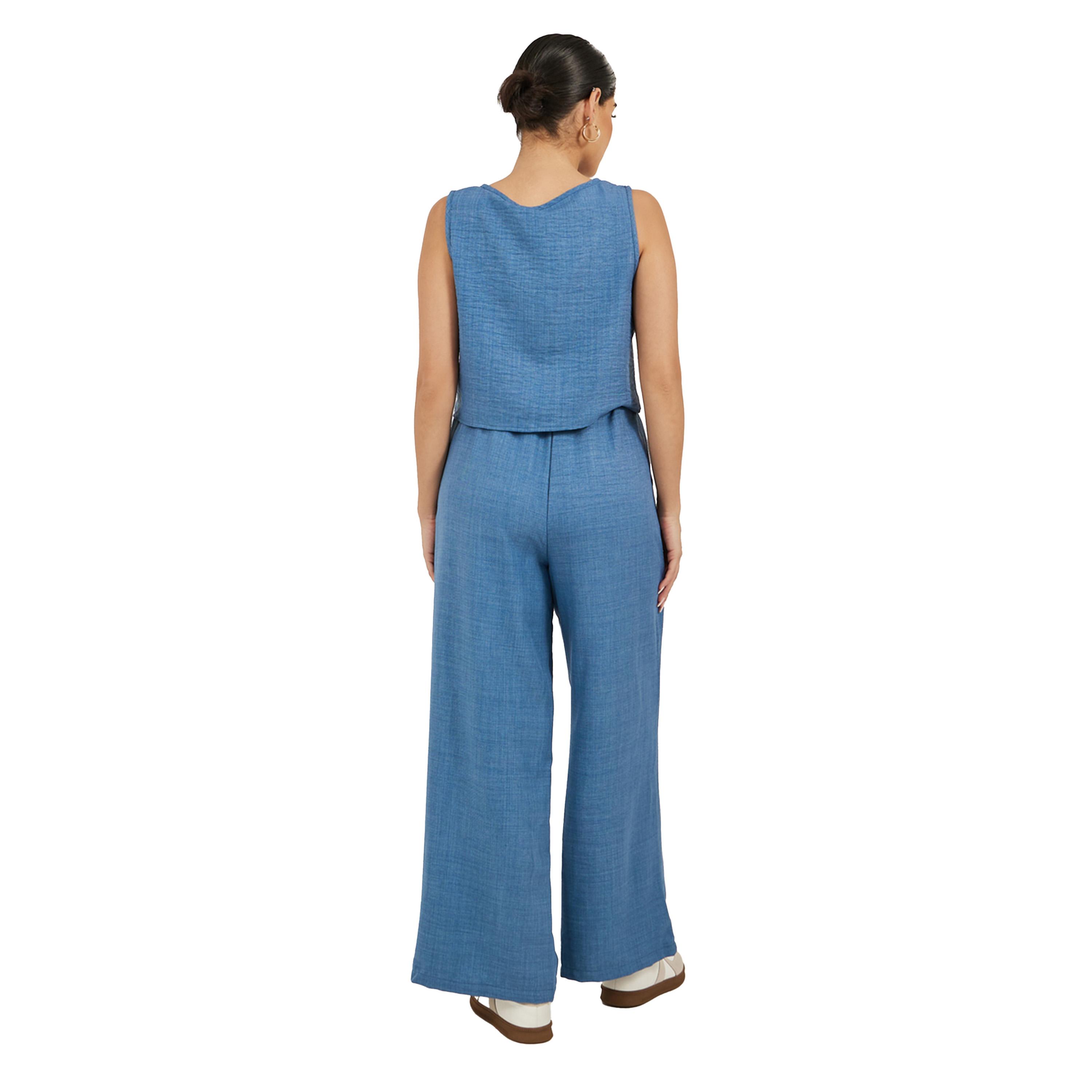 طقم منسق من بنطال بأرجل واسعة وبلوزة قصيرة بلا أكمام-women-clothing-coordsets-image-5