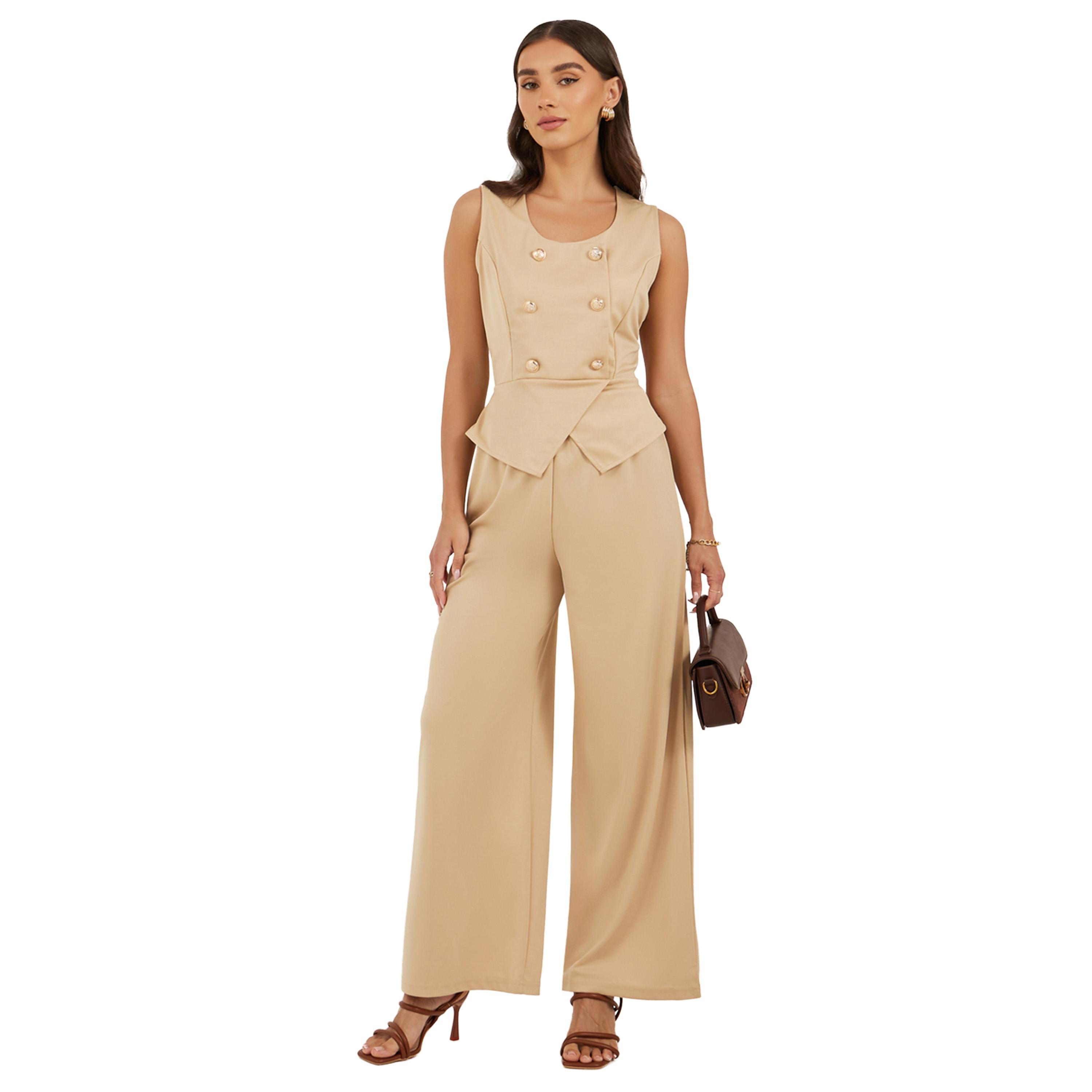 Take Two Solid Buttoned Tank Top with Wide Leg Pants Co-Ords-women-clothing-coordsets-image-1