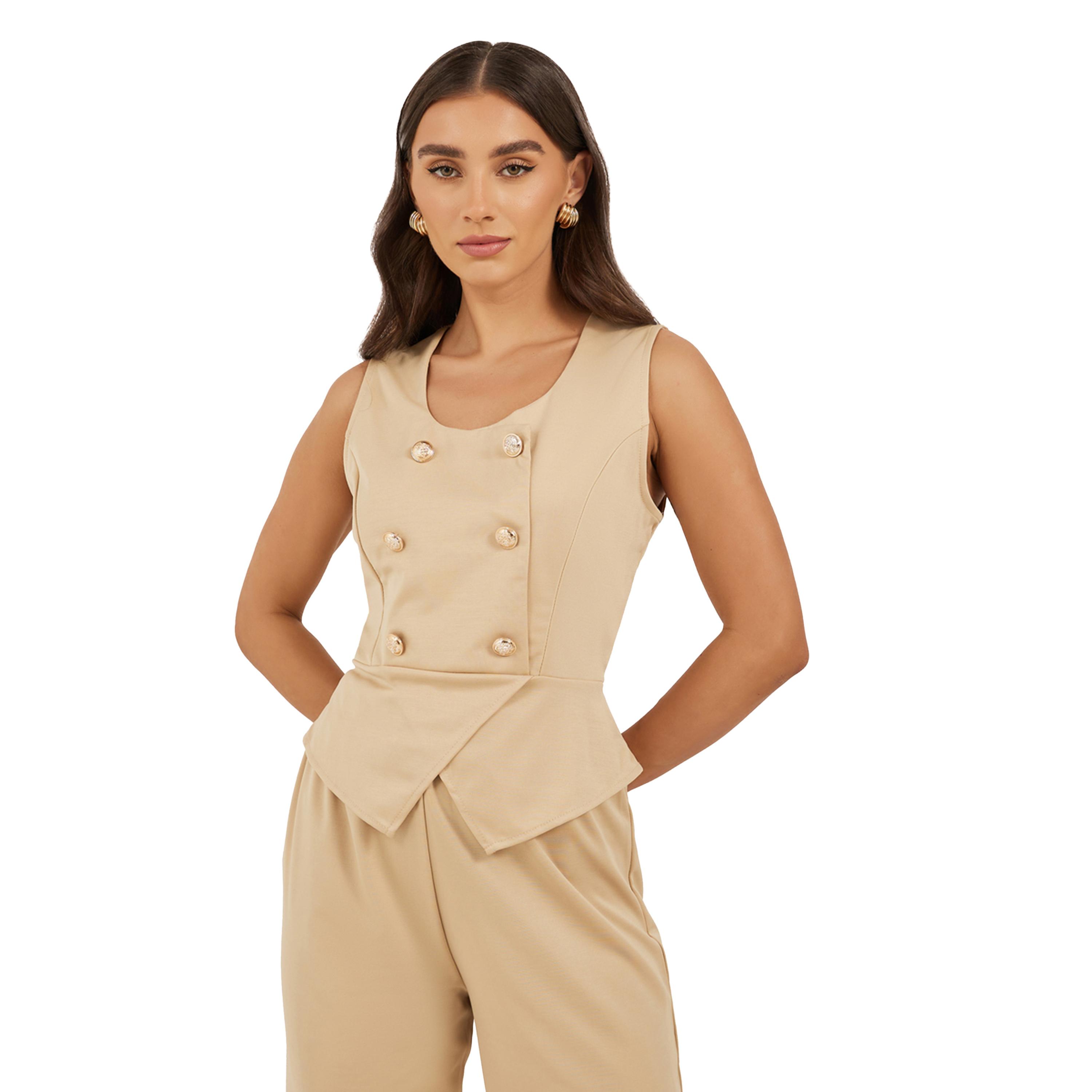 Take Two Solid Buttoned Tank Top with Wide Leg Pants Co-Ords-women-clothing-coordsets-image-2