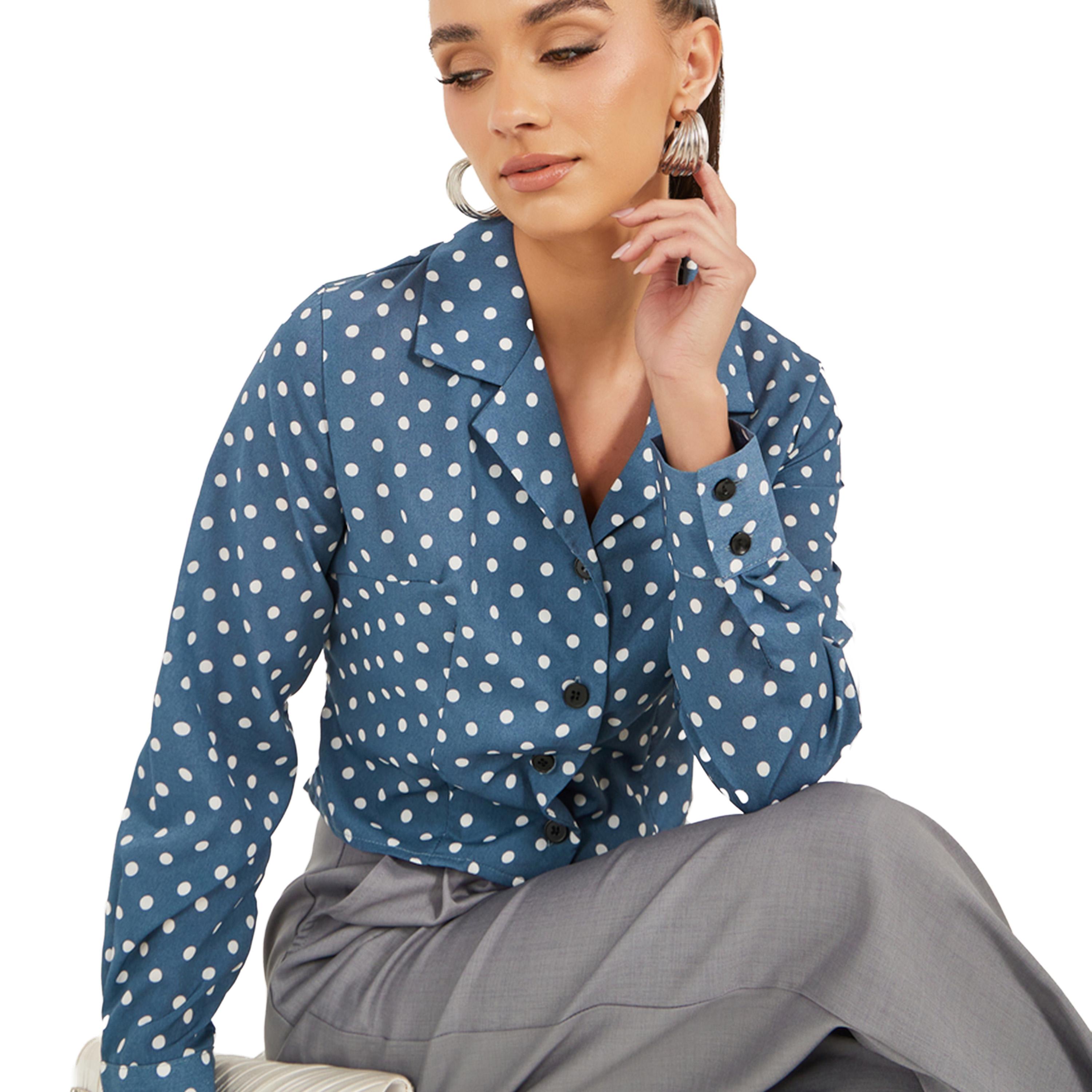 Take Two Polka Dot Print Long Sleeve Crop Shirt-women-clothing-shirtsandblouses-shirts-image-1