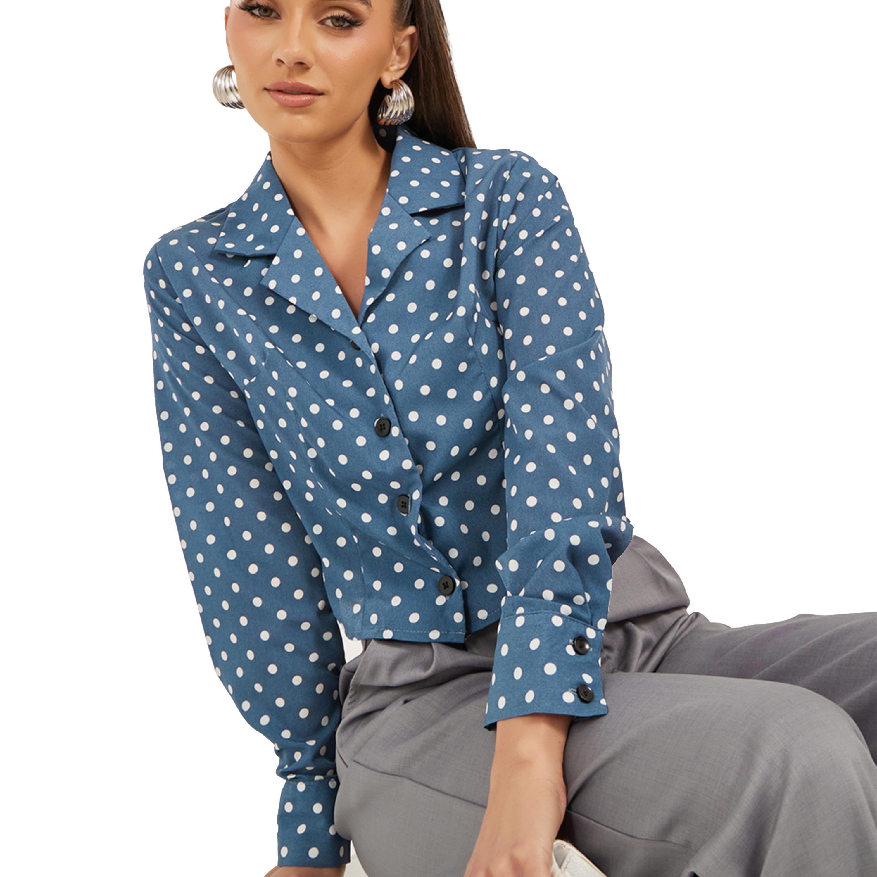 Take Two Polka Dot Print Long Sleeve Crop Shirt-women-clothing-shirtsandblouses-shirts-image-2