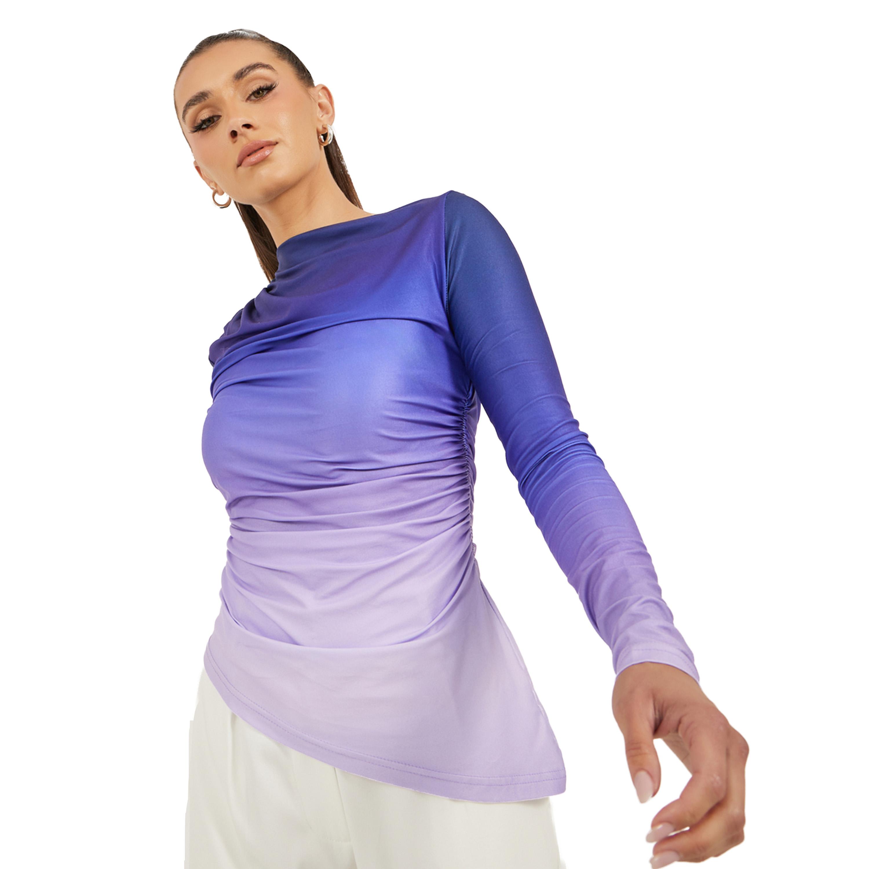 تيشيرت بطبعة أومبري وحافة غير متماثلة الطول-women-clothing-tshirts-image-1