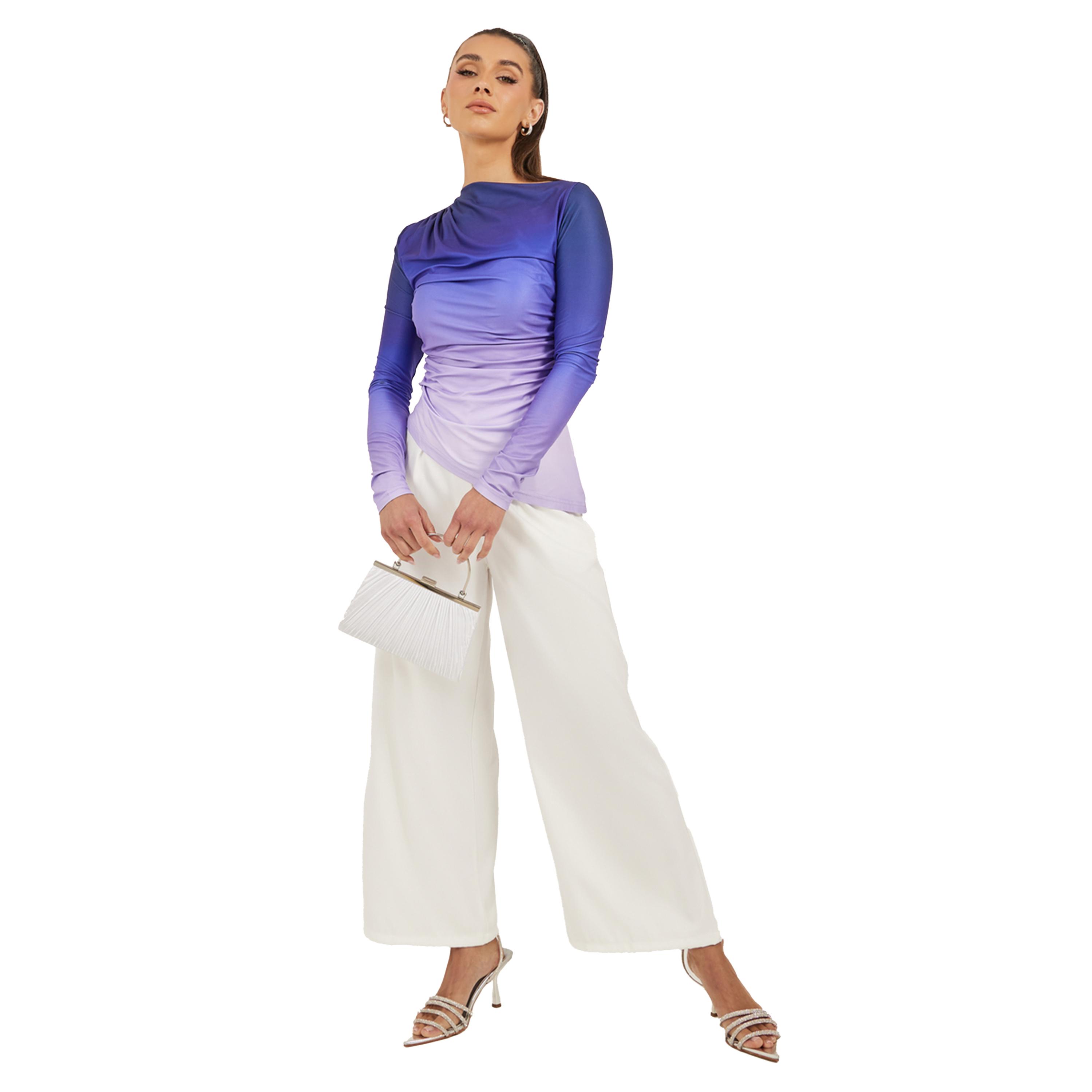 تيشيرت بطبعة أومبري وحافة غير متماثلة الطول-women-clothing-tshirts-image-2