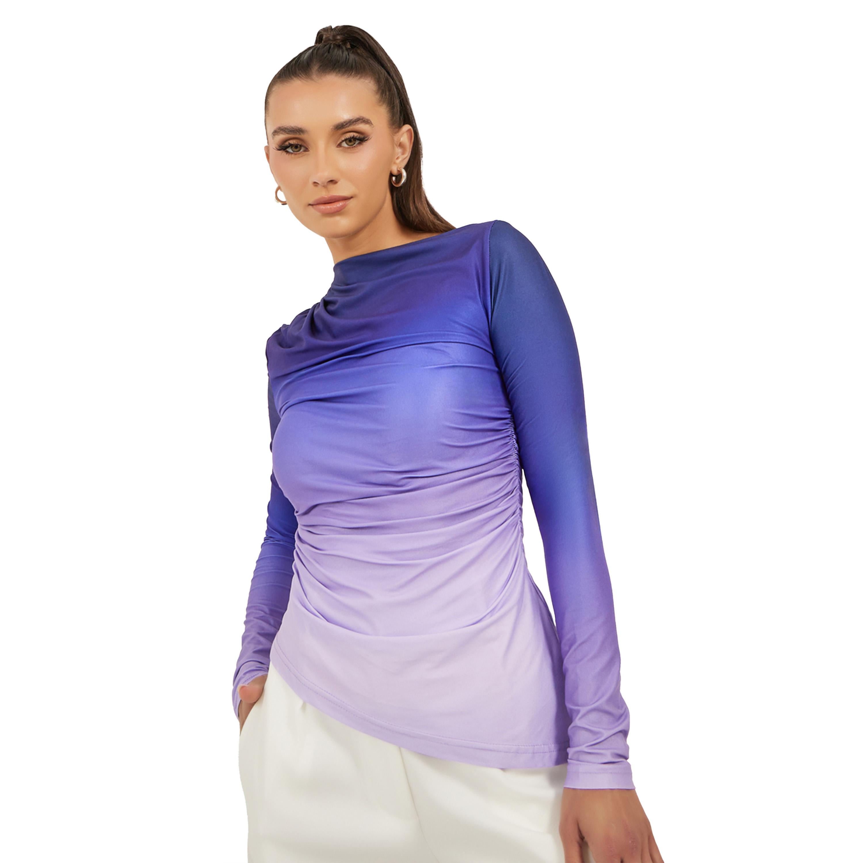 تيشيرت بطبعة أومبري وحافة غير متماثلة الطول-women-clothing-tshirts-image-3