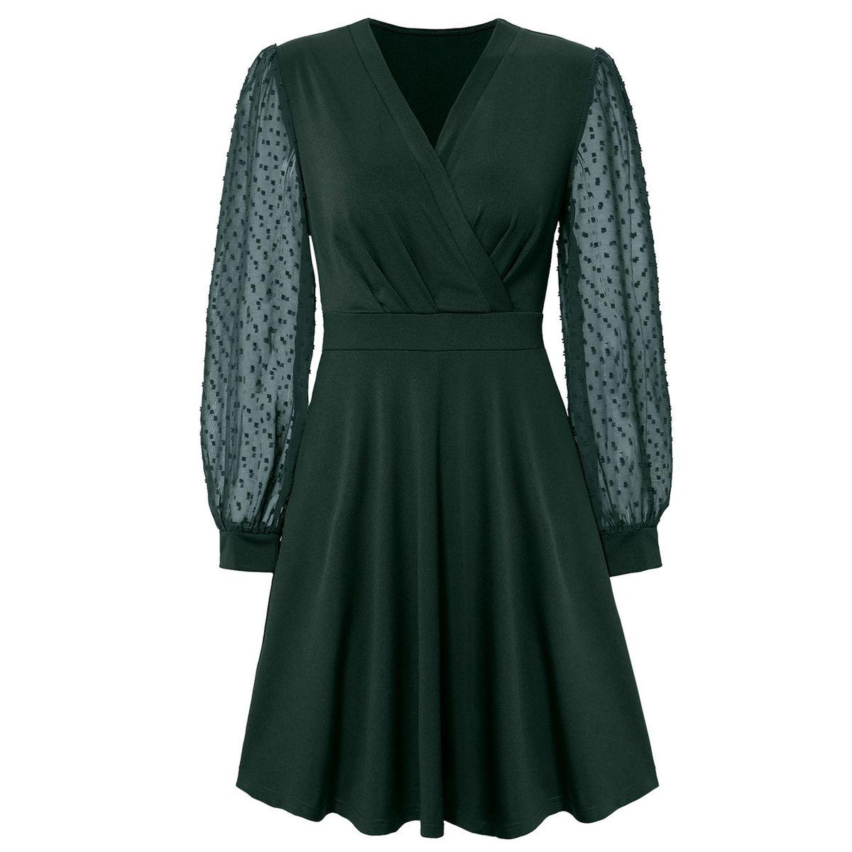 Styli Solid Green A-Line Knee-Length Dress-women-clothing-dresses-image-7