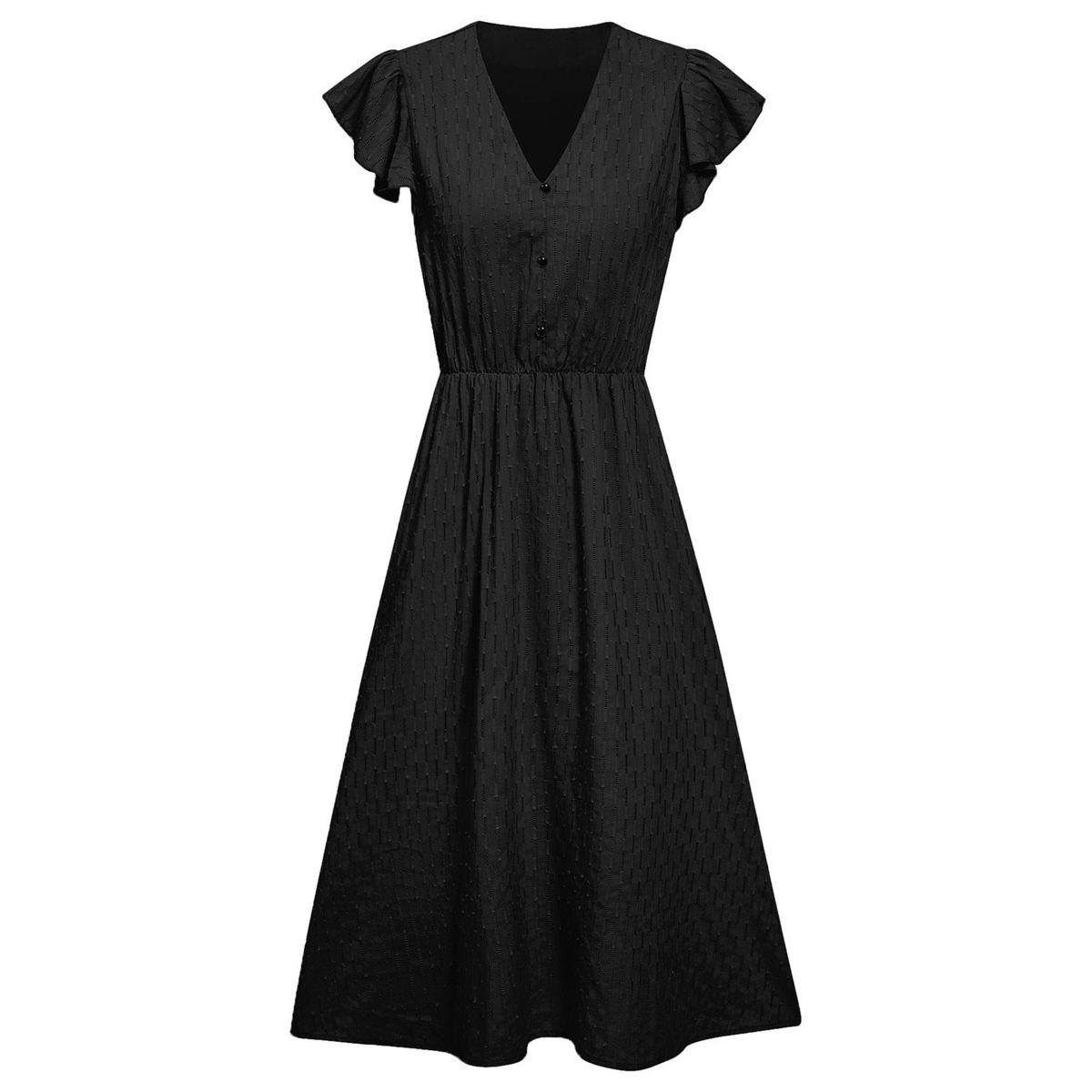 فستان ميدي سادة بأكمام كشكش-women-clothing-dresses-image-13
