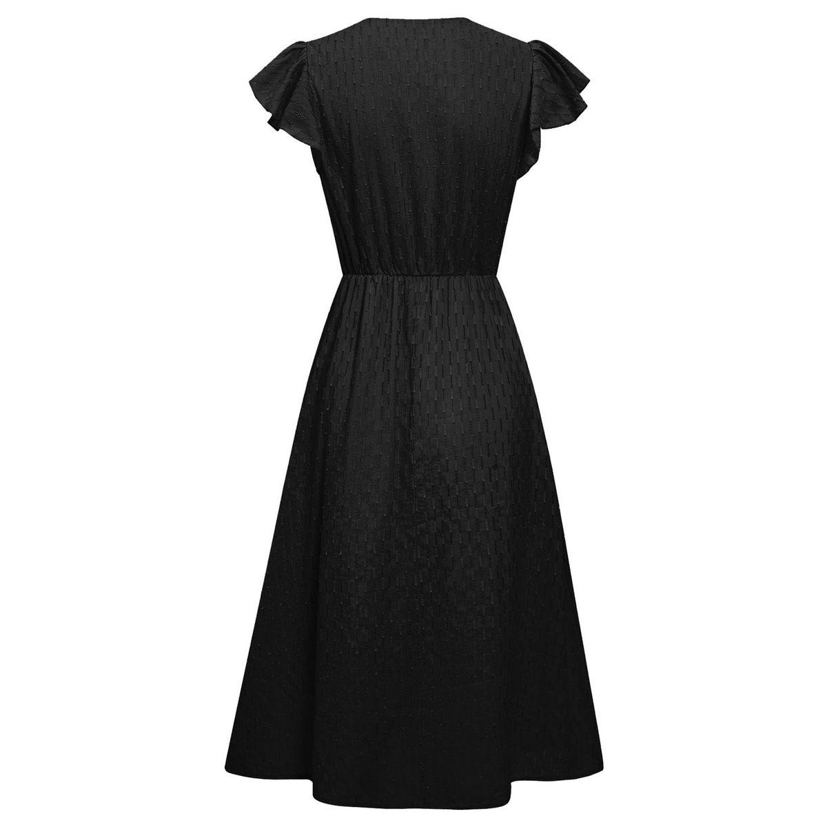 فستان ميدي سادة بأكمام كشكش-women-clothing-dresses-image-2