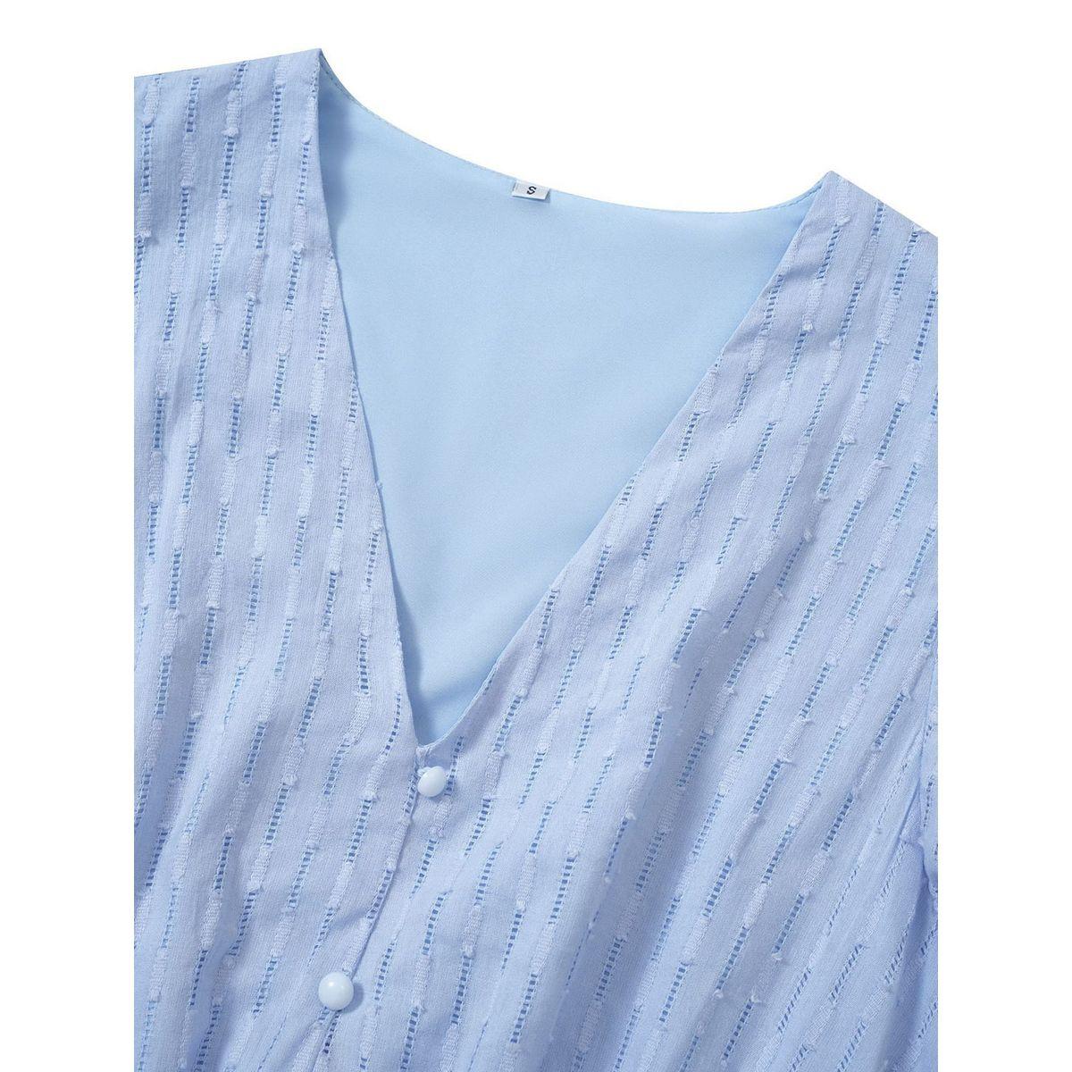 Styli Casual Blue Solid Ruffle Sleeve V Neck Midi Dress-women-clothing-dresses-image-4