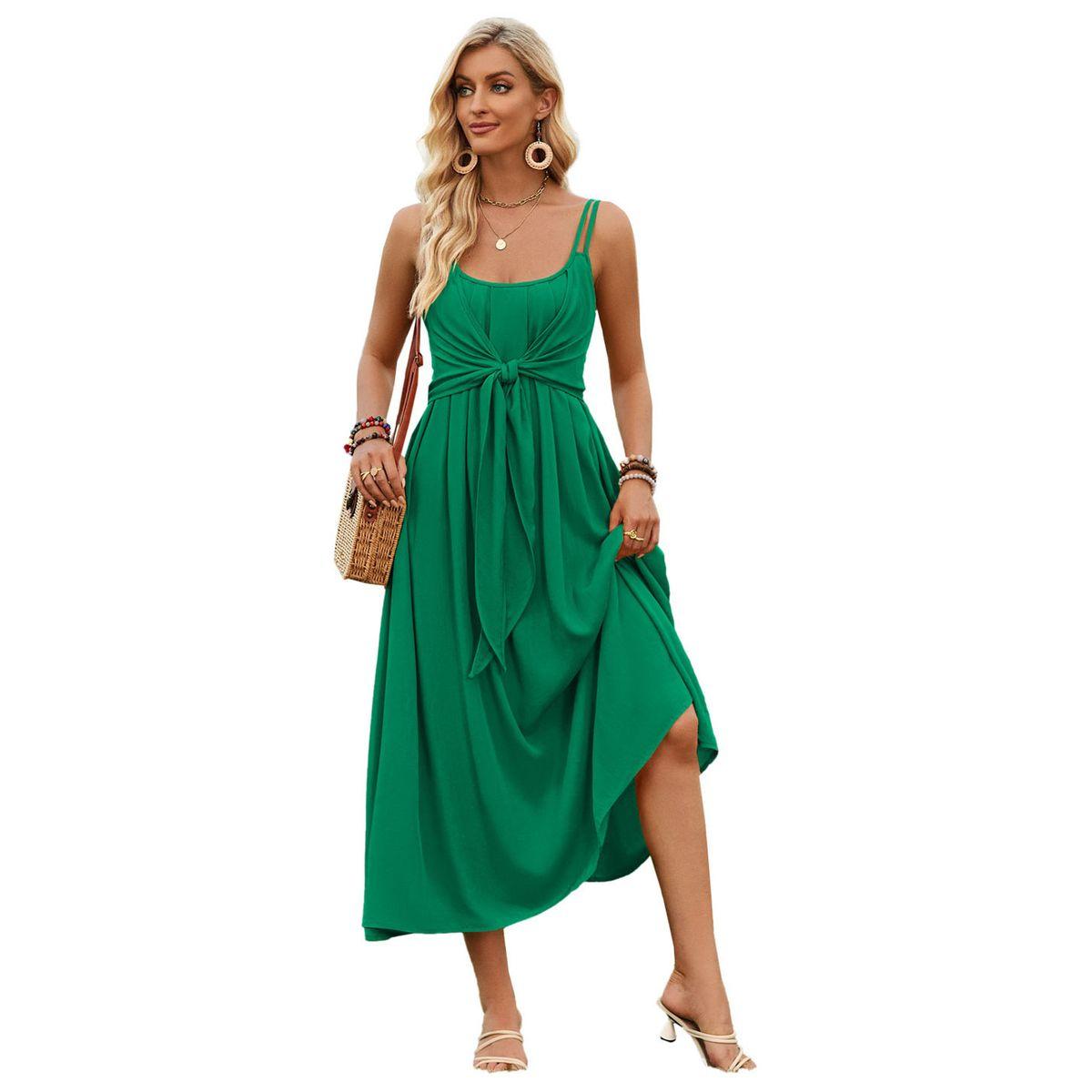 Styli Green Solid Strappy A-Line Casual Dress-women-clothing-dresses-image-10
