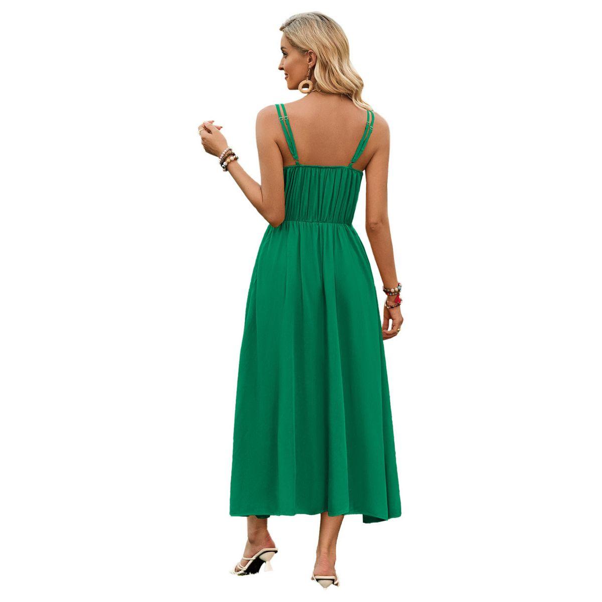Styli Green Solid Strappy A-Line Casual Dress-women-clothing-dresses-image-12