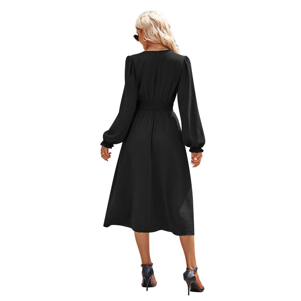 Styli Plain Black A-Line With long Sleeves Midi Dress-women-clothing-dresses-image-12