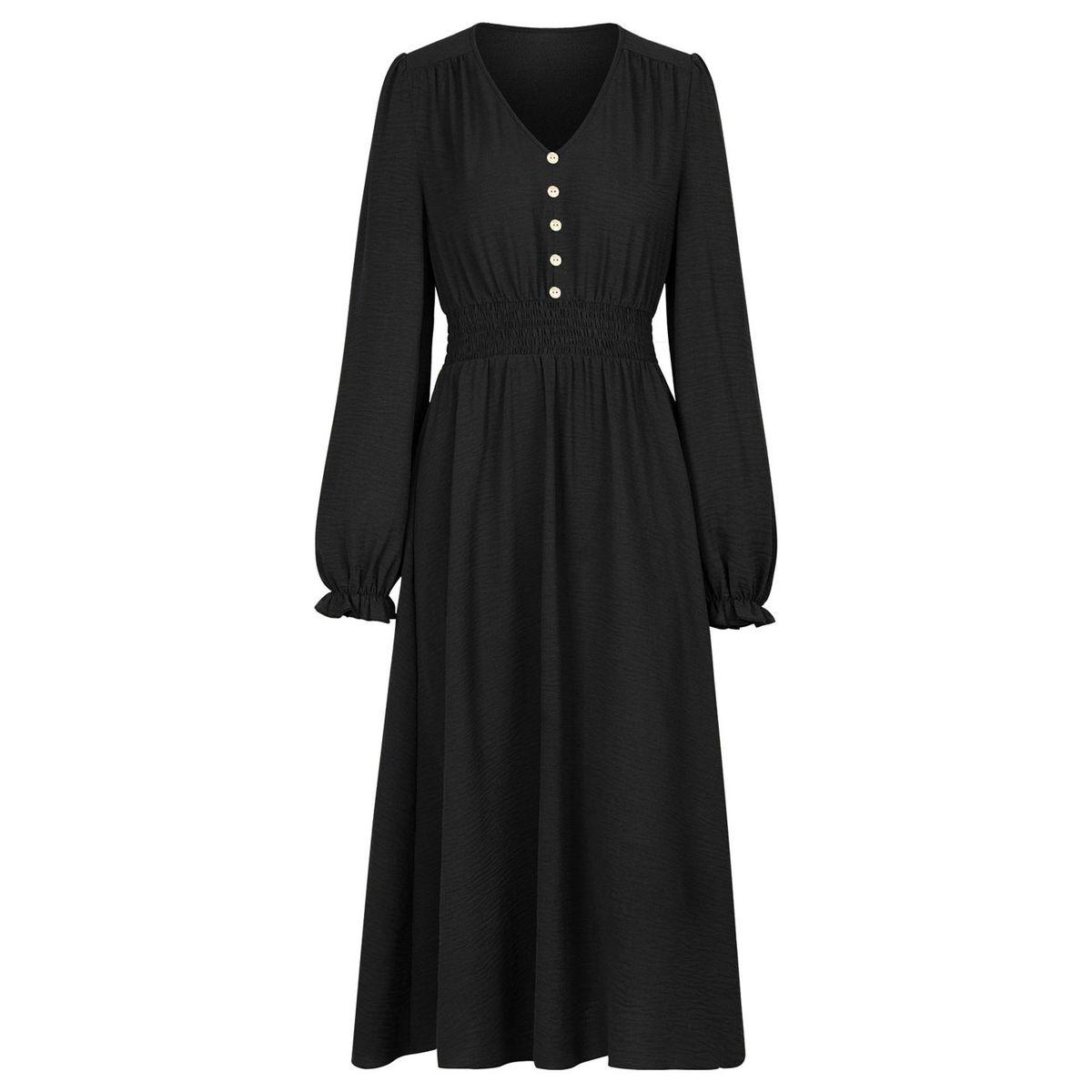 Styli Plain Black A-Line With long Sleeves Midi Dress-women-clothing-dresses-image-13