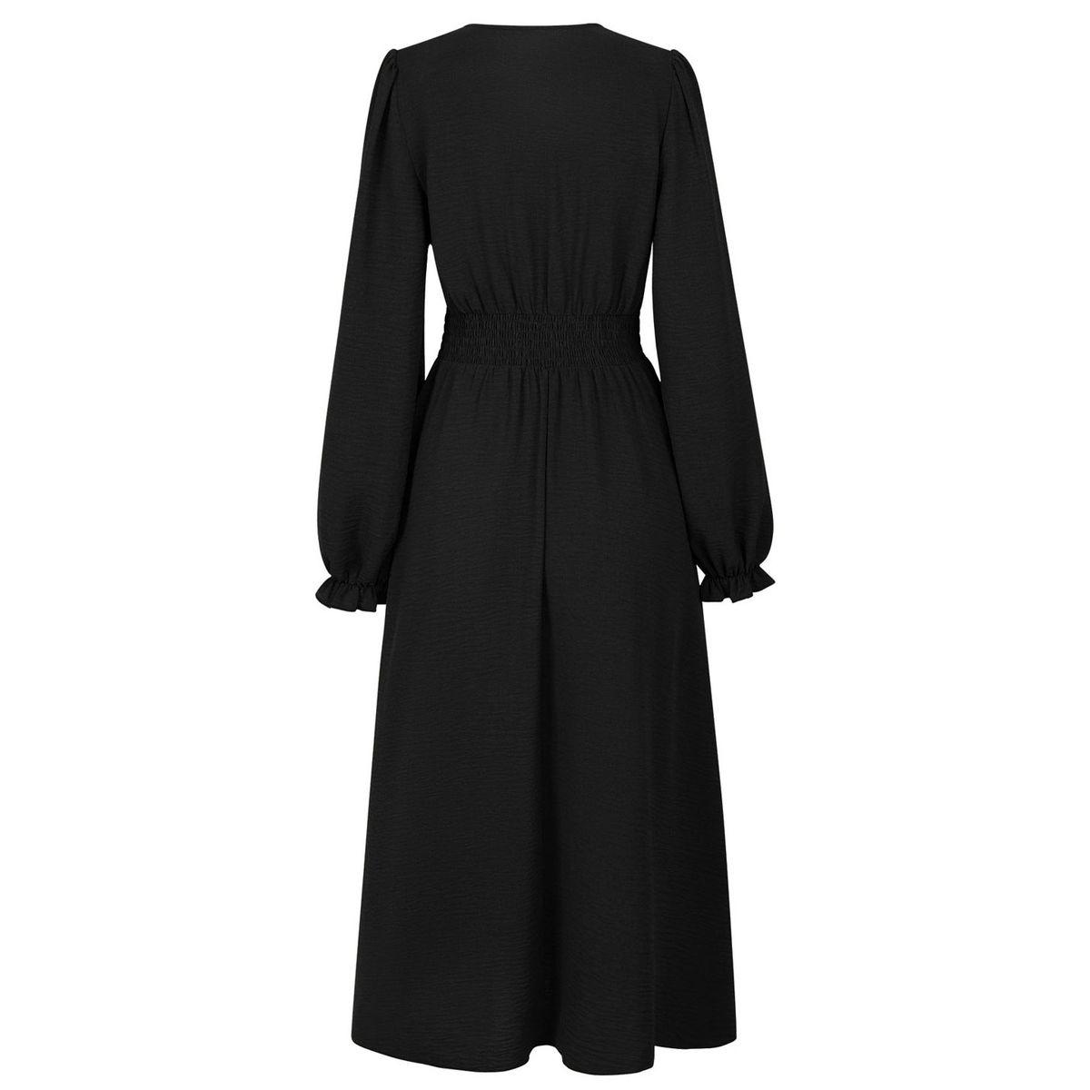 Styli Plain Black A-Line With long Sleeves Midi Dress-women-clothing-dresses-image-2