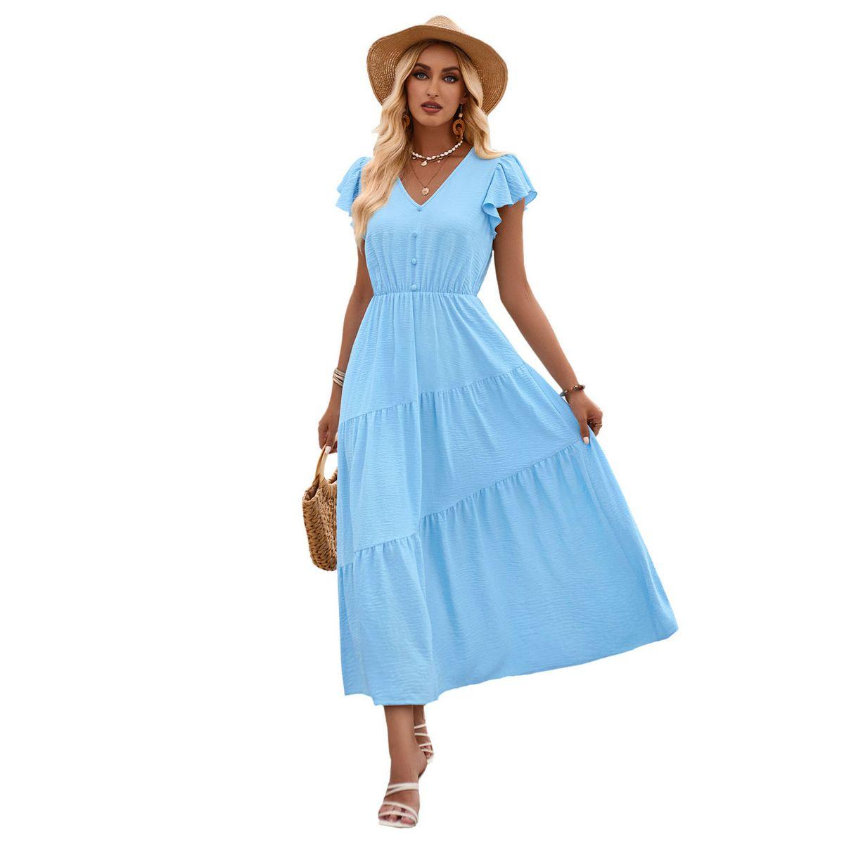 Styli Yellow Solid A-Line Casual Short Sleeve Midi Dress-women-clothing-dresses-image-12