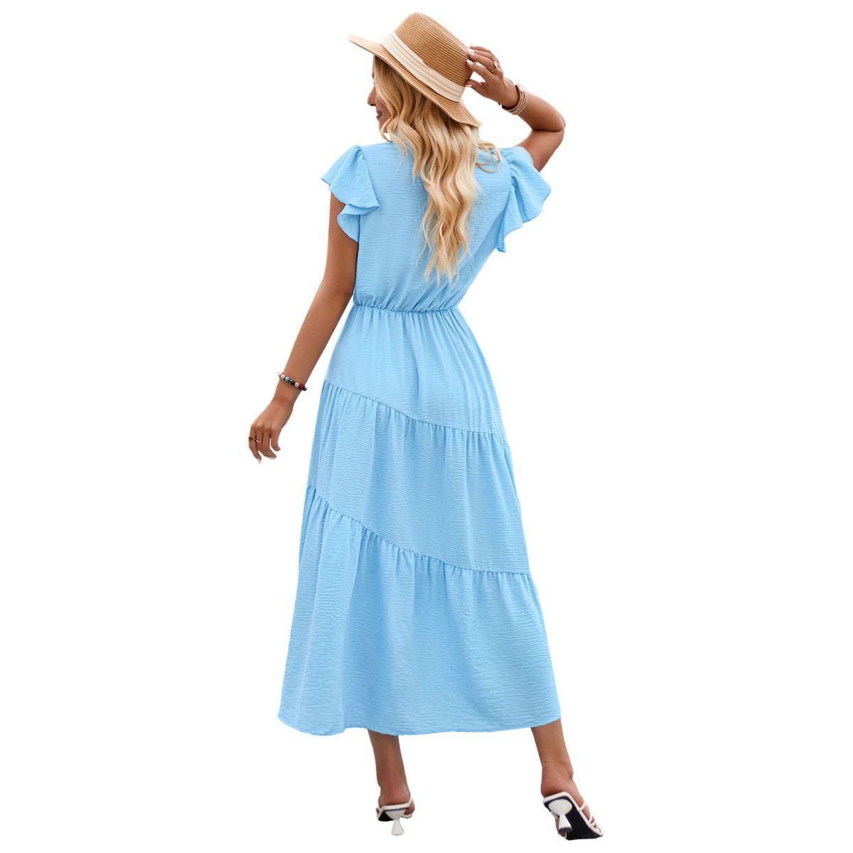Styli Yellow Solid A-Line Casual Short Sleeve Midi Dress-women-clothing-dresses-image-14