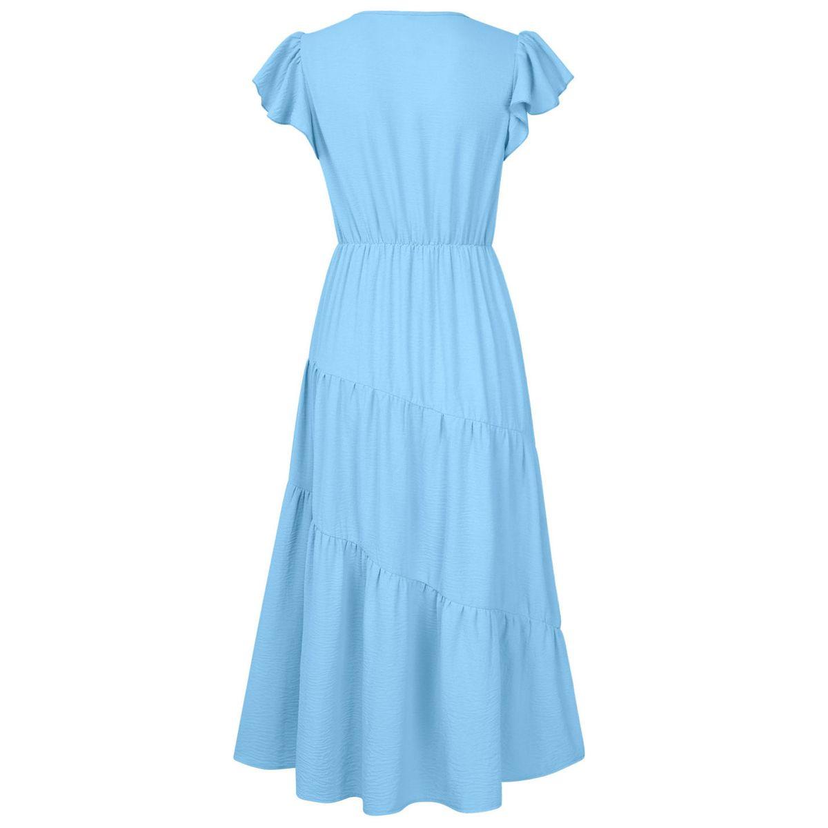 Styli Yellow Solid A-Line Casual Short Sleeve Midi Dress-women-clothing-dresses-image-3
