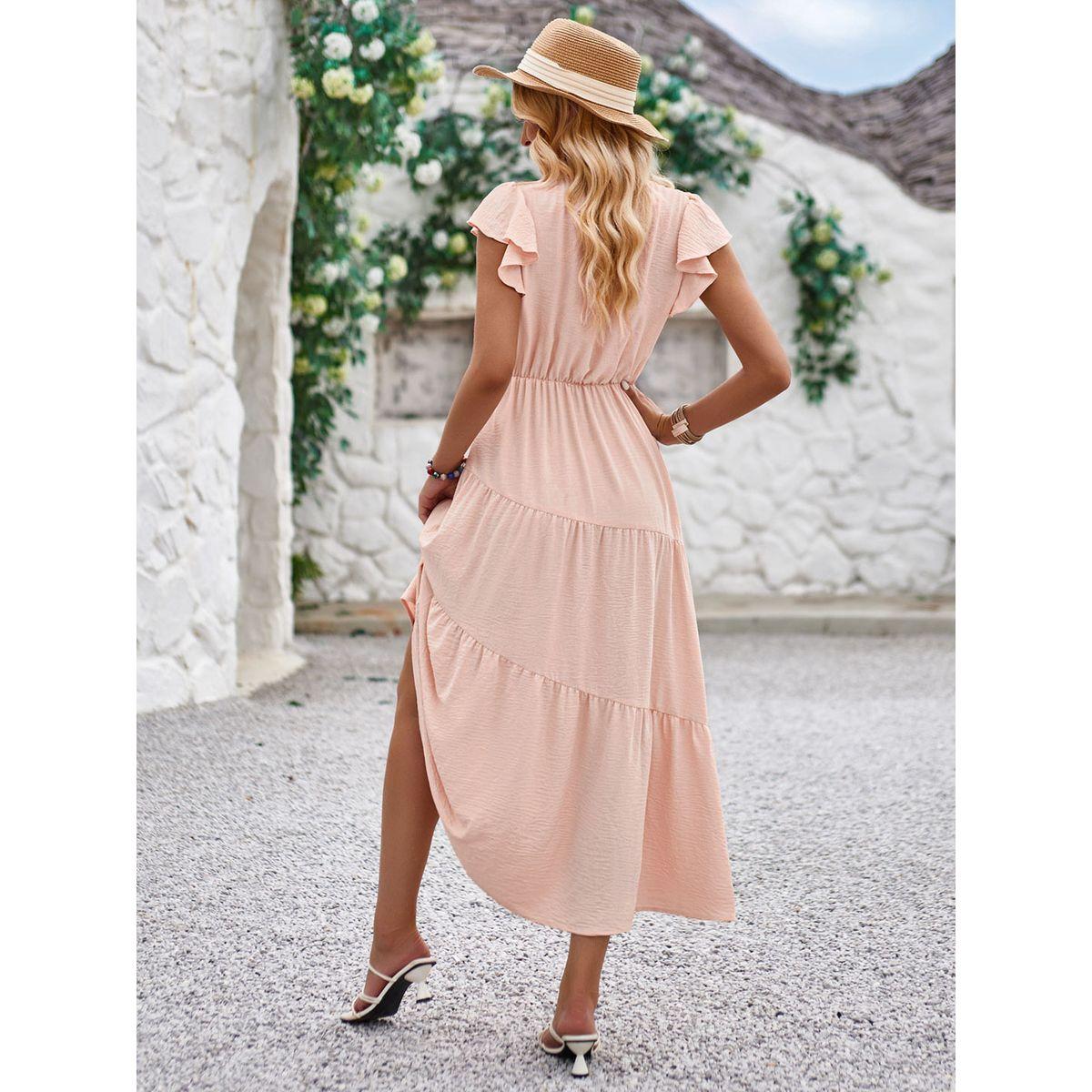 فستان ميدي سادة بأكمام قصيرة-women-clothing-dresses-image-11