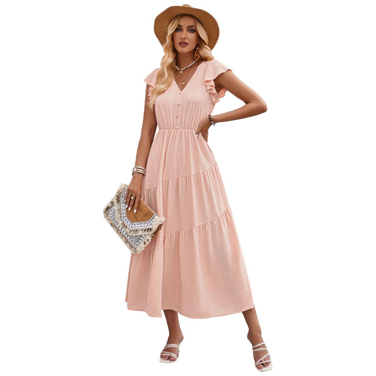 فستان ميدي سادة بأكمام قصيرة-women-clothing-dresses-image-12