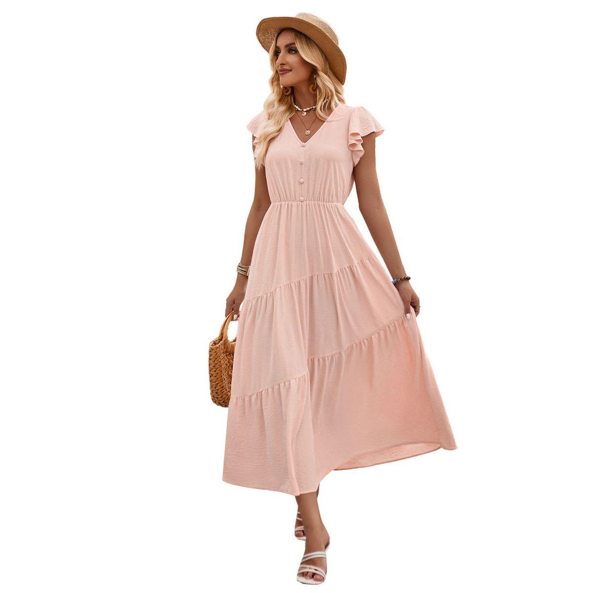 فستان ميدي سادة بأكمام قصيرة-women-clothing-dresses-image-13