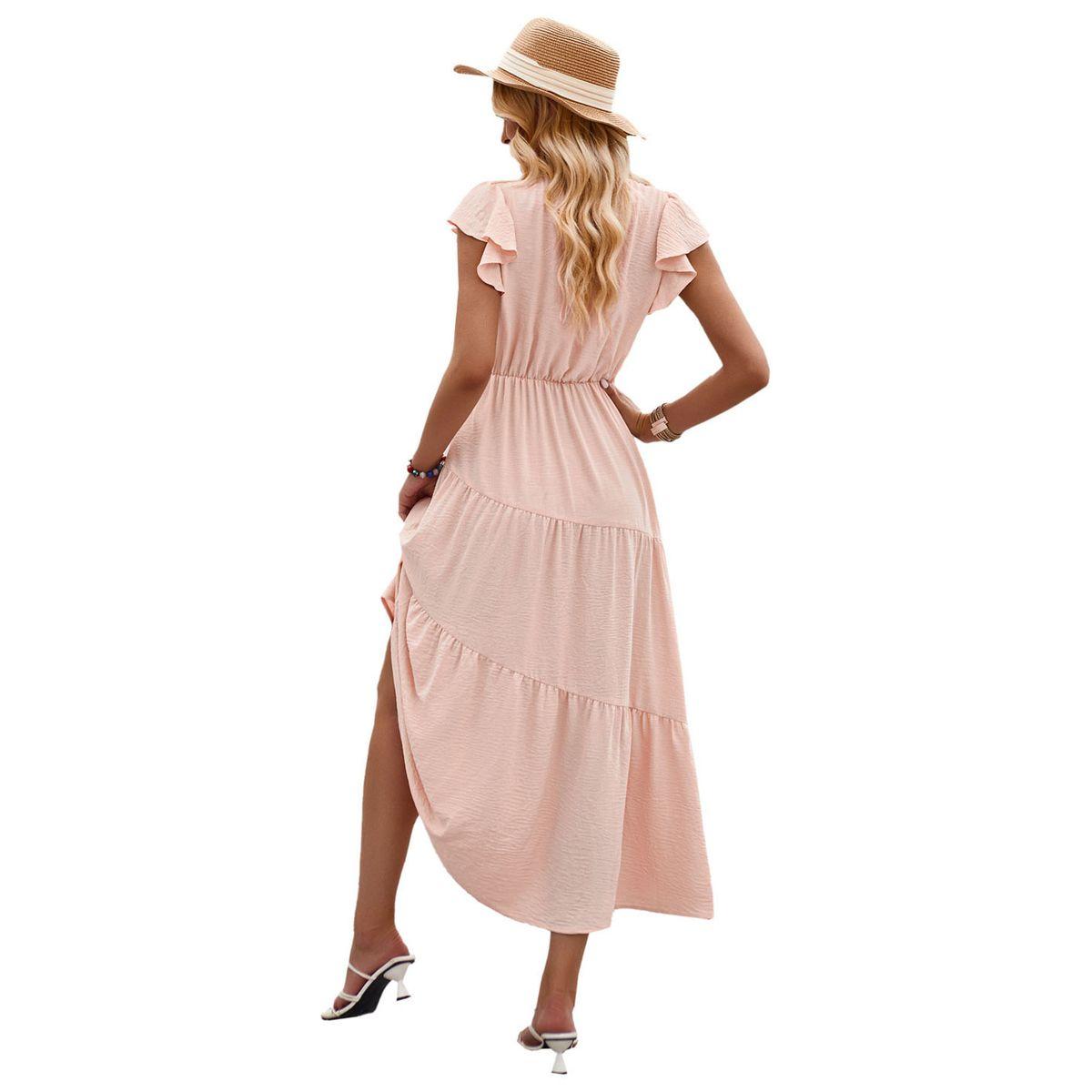 فستان ميدي سادة بأكمام قصيرة-women-clothing-dresses-image-14