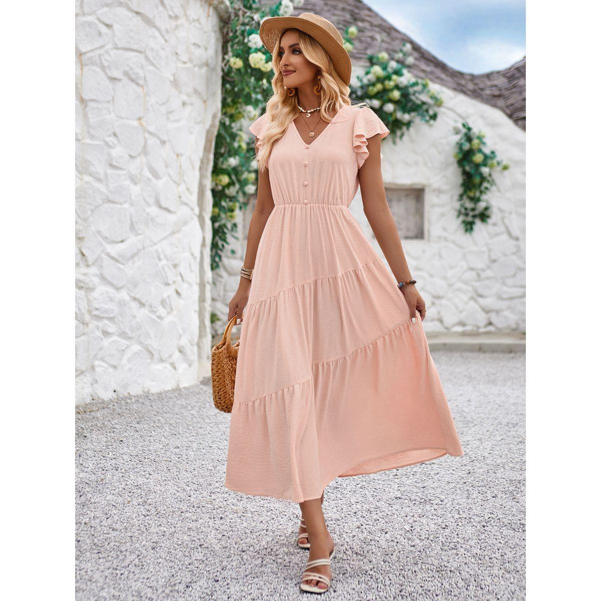 فستان ميدي سادة بأكمام قصيرة-women-clothing-dresses-image-7
