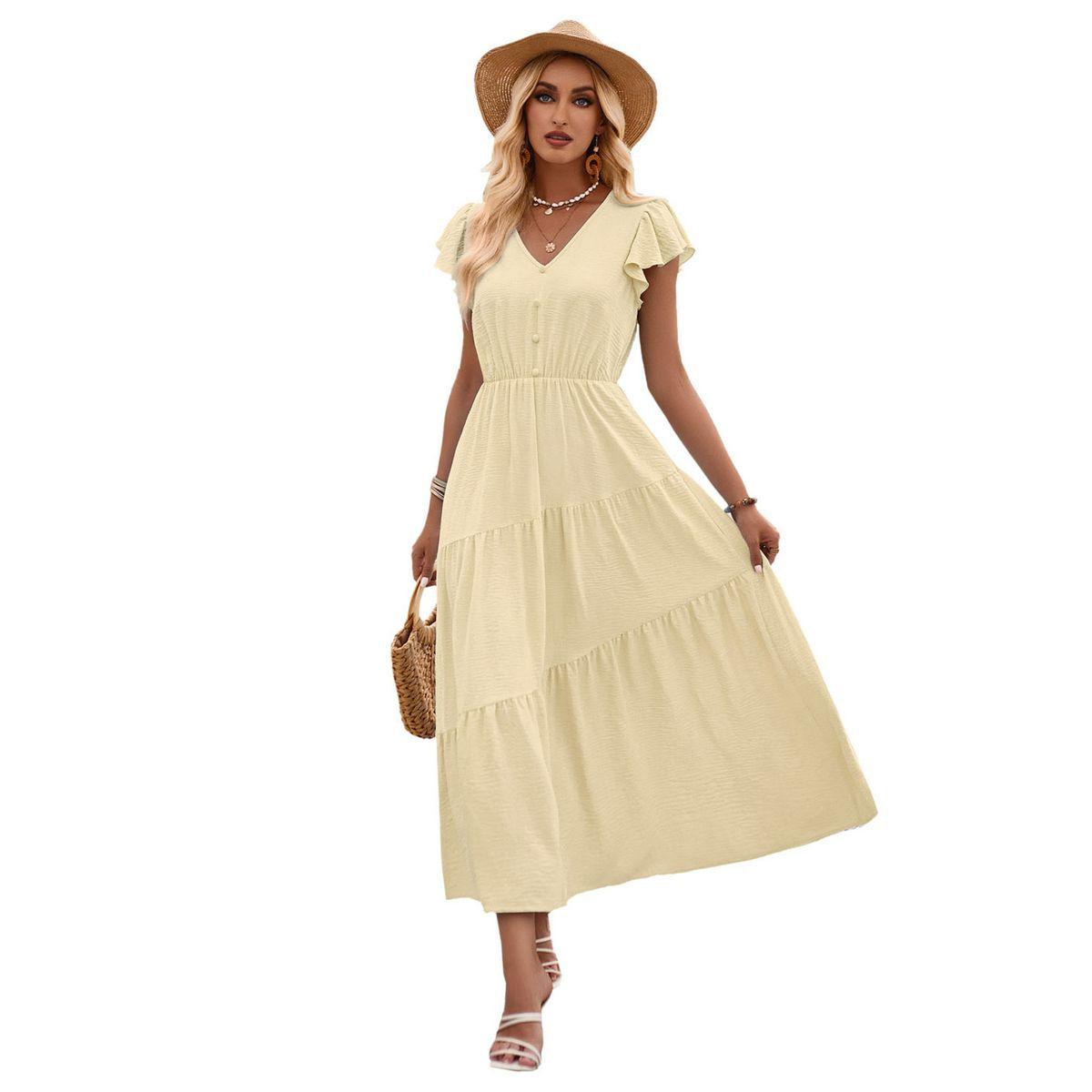Styli Yellow Solid A-Line Casual Short Sleeve Midi Dress-women-clothing-dresses-image-12