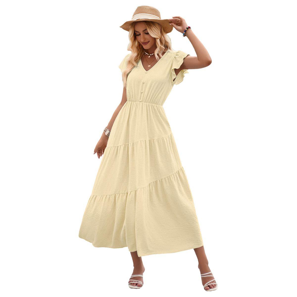 Styli Yellow Solid A-Line Casual Short Sleeve Midi Dress-women-clothing-dresses-image-13