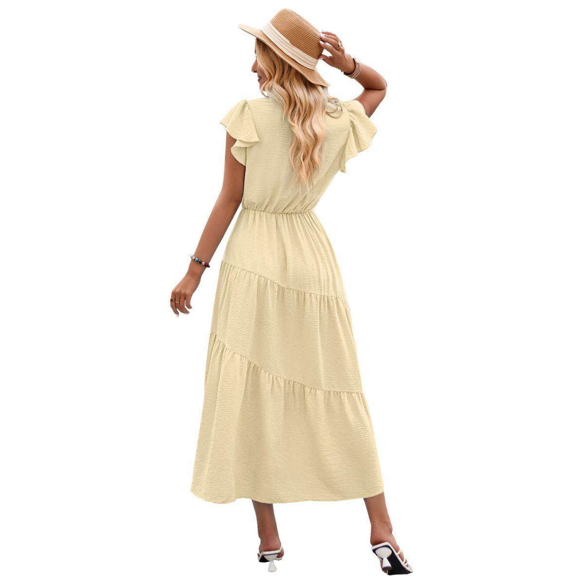 Styli Yellow Solid A-Line Casual Short Sleeve Midi Dress-women-clothing-dresses-image-14