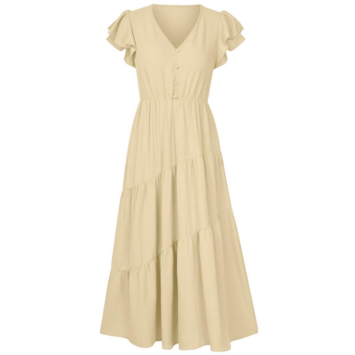 Styli Yellow Solid A-Line Casual Short Sleeve Midi Dress-women-clothing-dresses-image-2