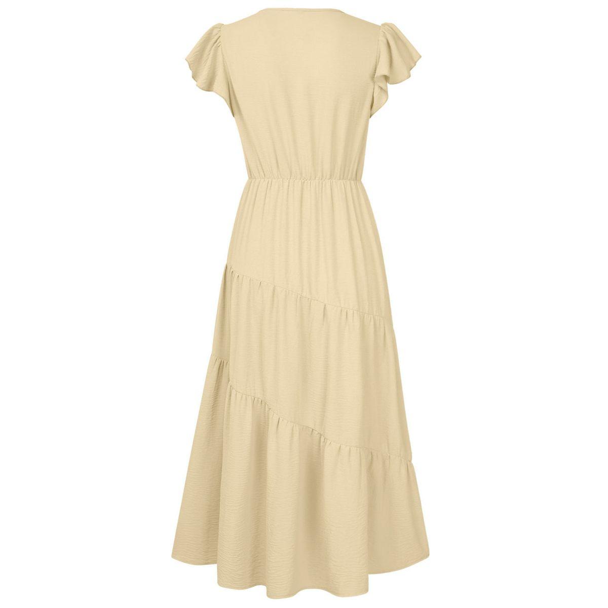 Styli Yellow Solid A-Line Casual Short Sleeve Midi Dress-women-clothing-dresses-image-3