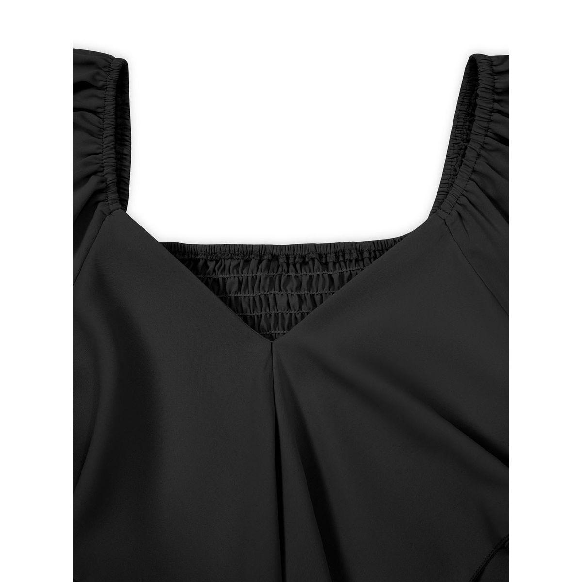 Styli Black Solid Short Sleeve Layered Hem Mini Dress-women-clothing-dresses-image-4