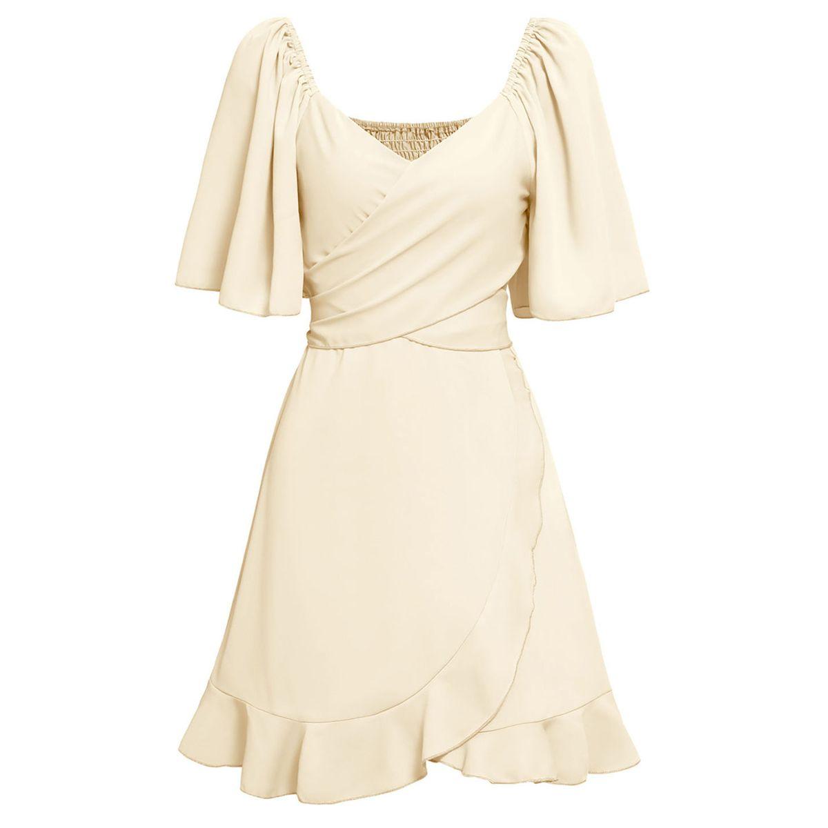 Styli Beige Solid Short Sleeve Layered Hem Mini Dress-women-clothing-dresses-image-13