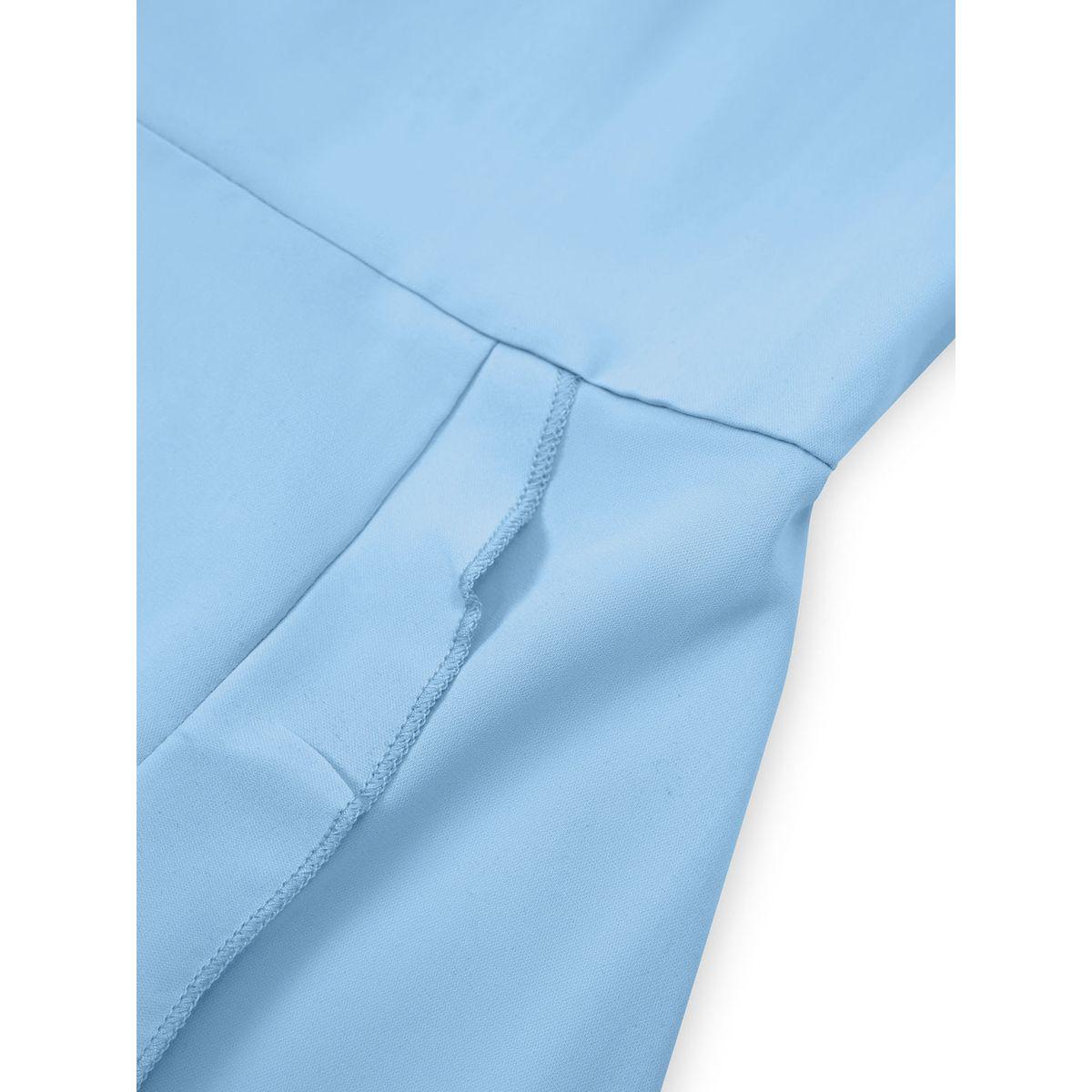 Styli Blue Solid Short Sleeve Layered Hem Mini Dress-women-clothing-dresses-image-3