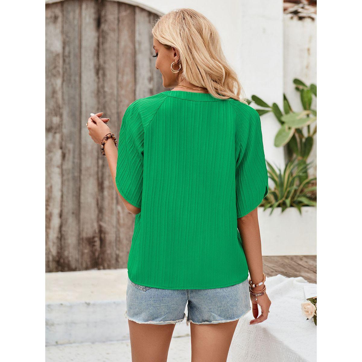 Styli Solid V Neck Slit Cut Sleeve Blouse-women-clothing-shirtsandblouses-blouses-image-11