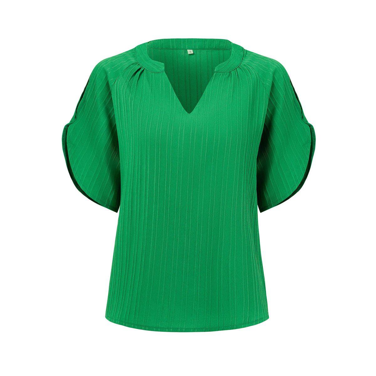 Styli Solid V Neck Slit Cut Sleeve Blouse-women-clothing-shirtsandblouses-blouses-image-2