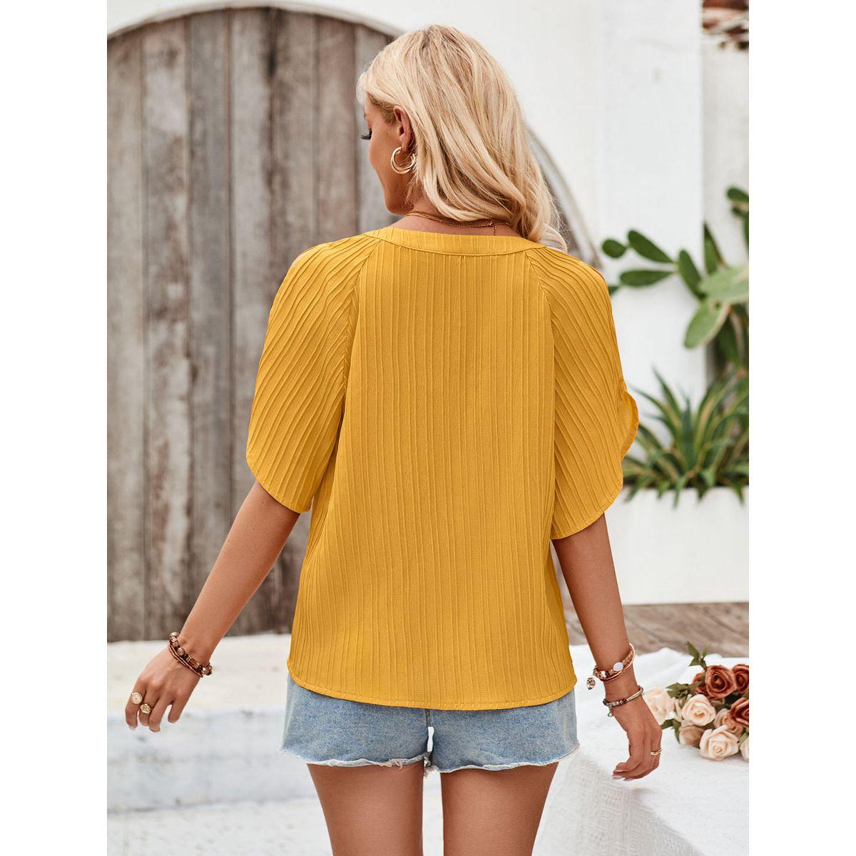 Styli Solid V-Neck Short Sleeve Blouse-women-clothing-shirtsandblouses-blouses-image-11