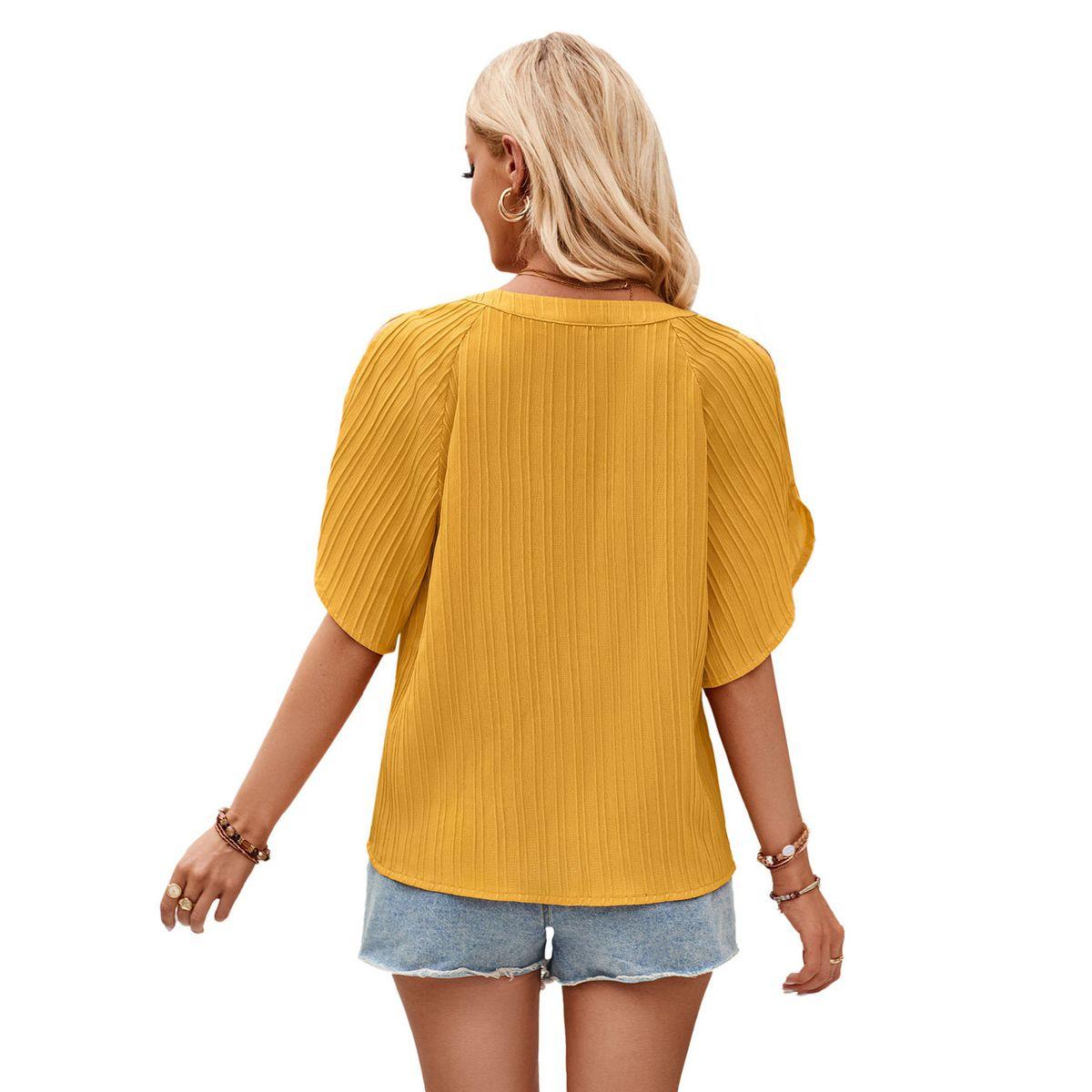 Styli Solid V-Neck Short Sleeve Blouse-women-clothing-shirtsandblouses-blouses-image-14