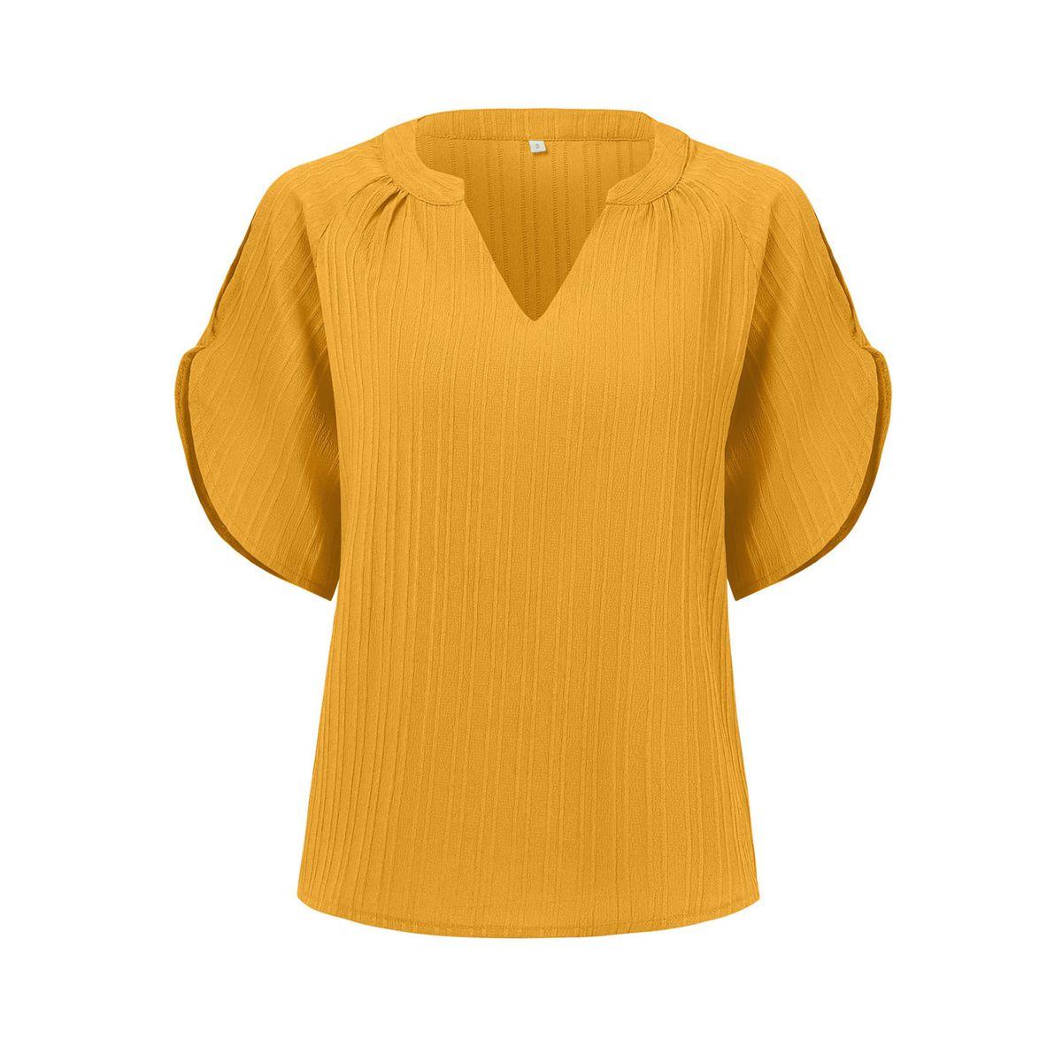 Styli Solid V-Neck Short Sleeve Blouse-women-clothing-shirtsandblouses-blouses-image-3