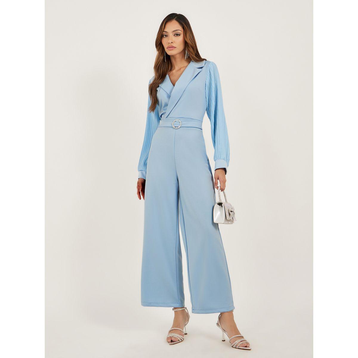 Styli Pleated Balloon Sleeves Straight Leg Jumpsuit with Belted Detail-women-clothing-jumpsuits-image-1