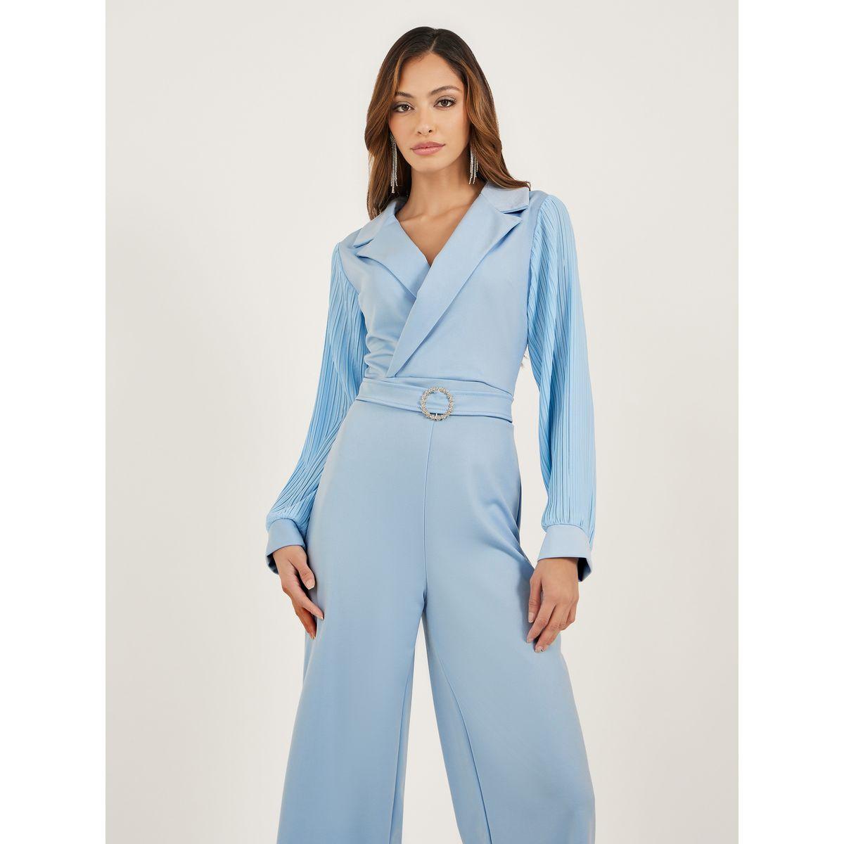 Styli Pleated Balloon Sleeves Straight Leg Jumpsuit with Belted Detail-women-clothing-jumpsuits-image-2