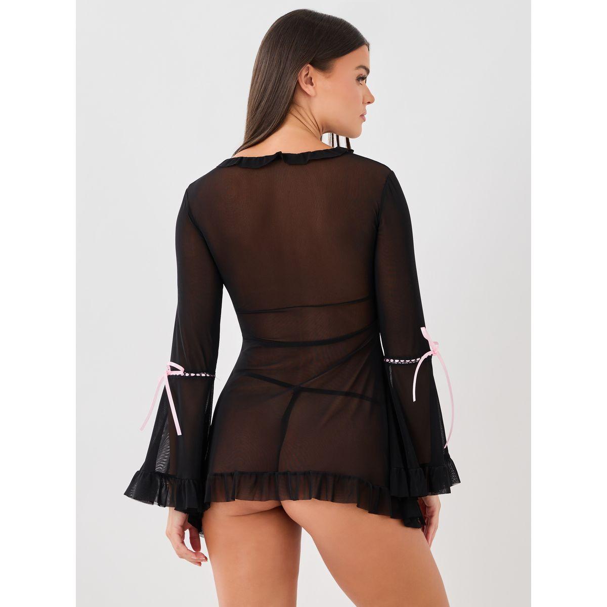 Styli Ruffle and Bow Detail Bell Sleeves Slip with Briefs-women-clothing-lingerie-babydollsandbodysuits-image-5