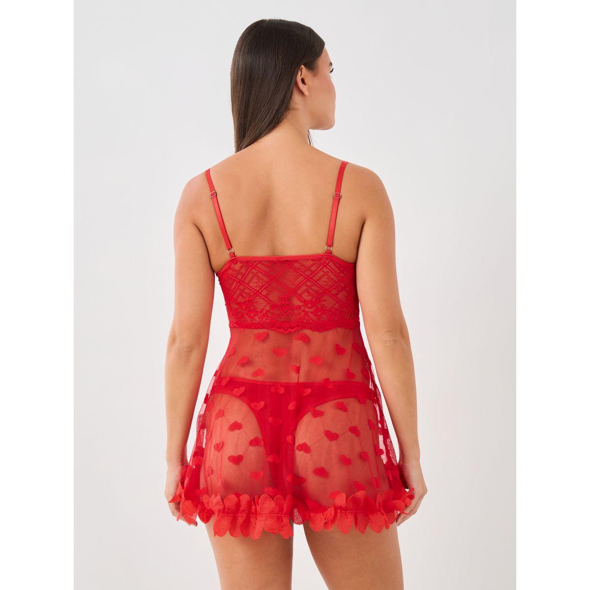 Styli Apex Strap Heart Pattern Mesh Babydoll with Briefs-women-clothing-lingerie-babydollsandbodysuits-image-6