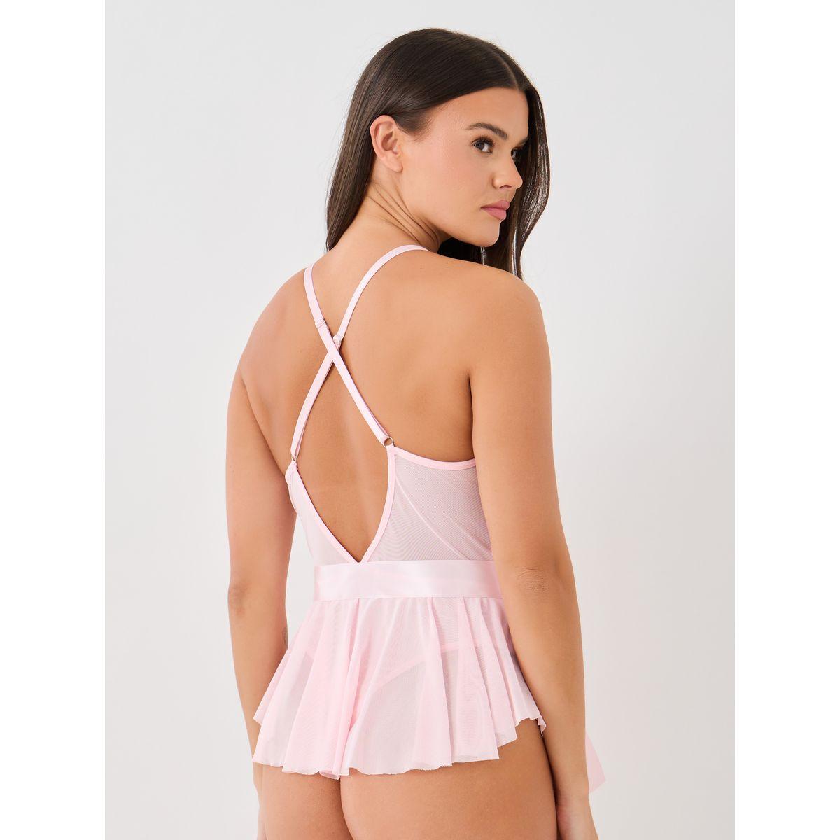 Styli Lace Panel Bow Detail Bodysuit with Skirt Overlay-women-clothing-lingerie-corsets-image-3