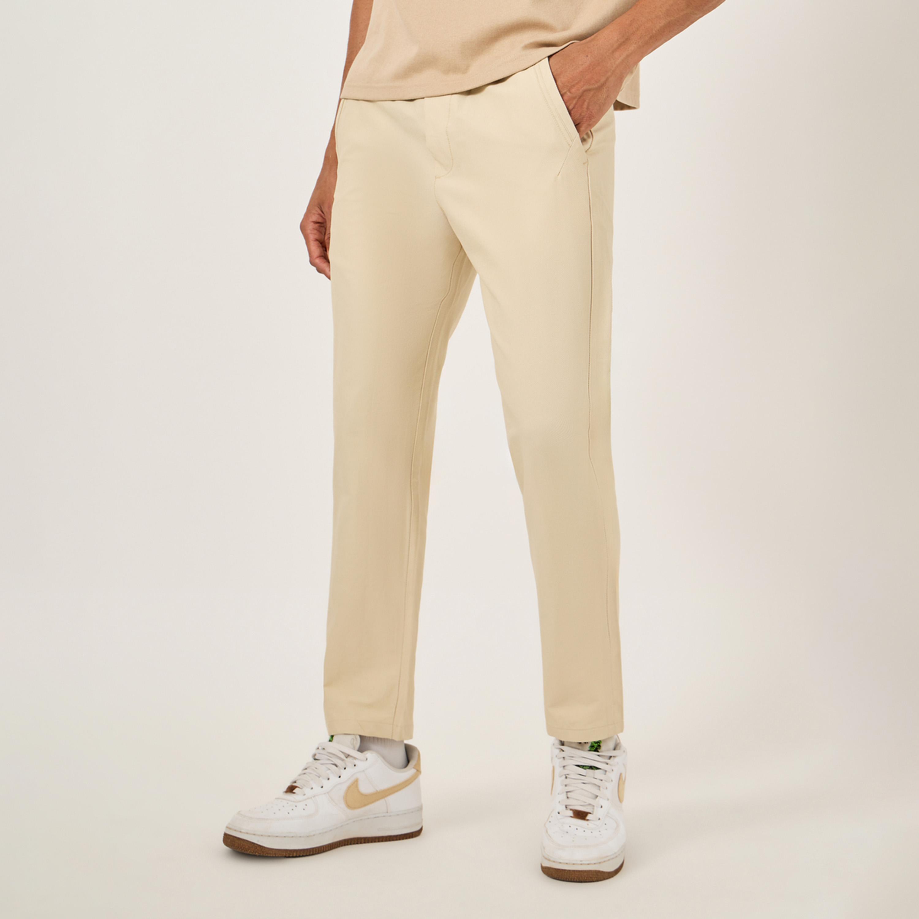 Fort Collins x Styli Men Beige Solid Straight Leg Pants with Drawstring Waist-men-clothing-bottoms-trousersandchinos-trousers-image-1