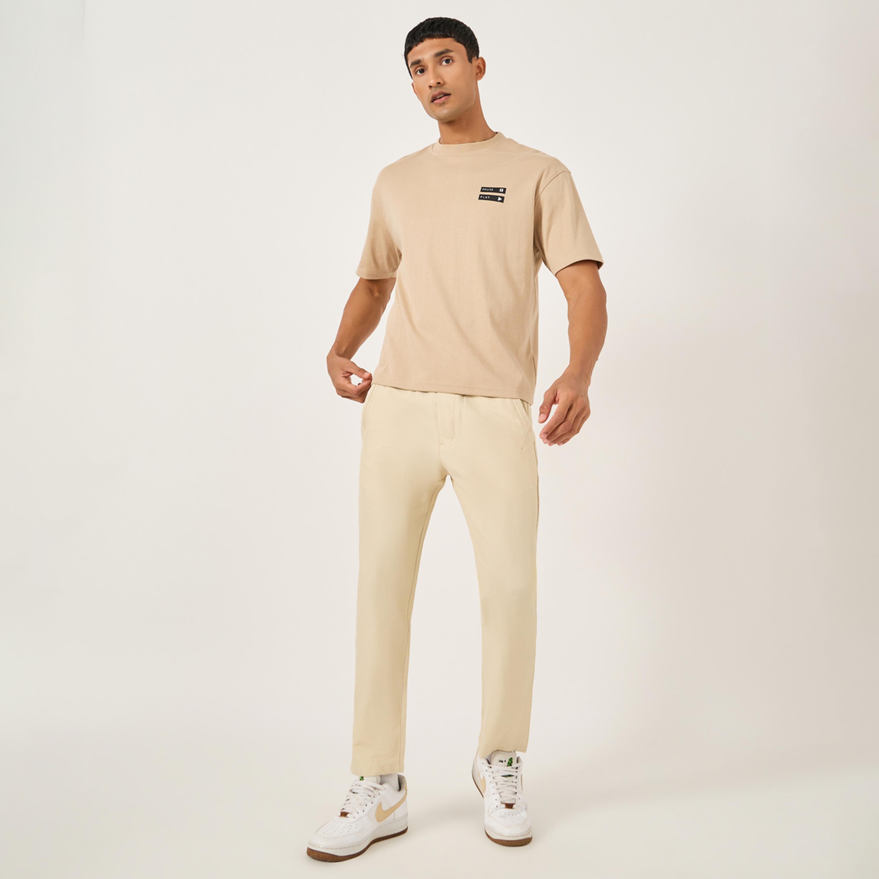 Fort Collins x Styli Men Beige Solid Straight Leg Pants with Drawstring Waist-men-clothing-bottoms-trousersandchinos-trousers-image-2