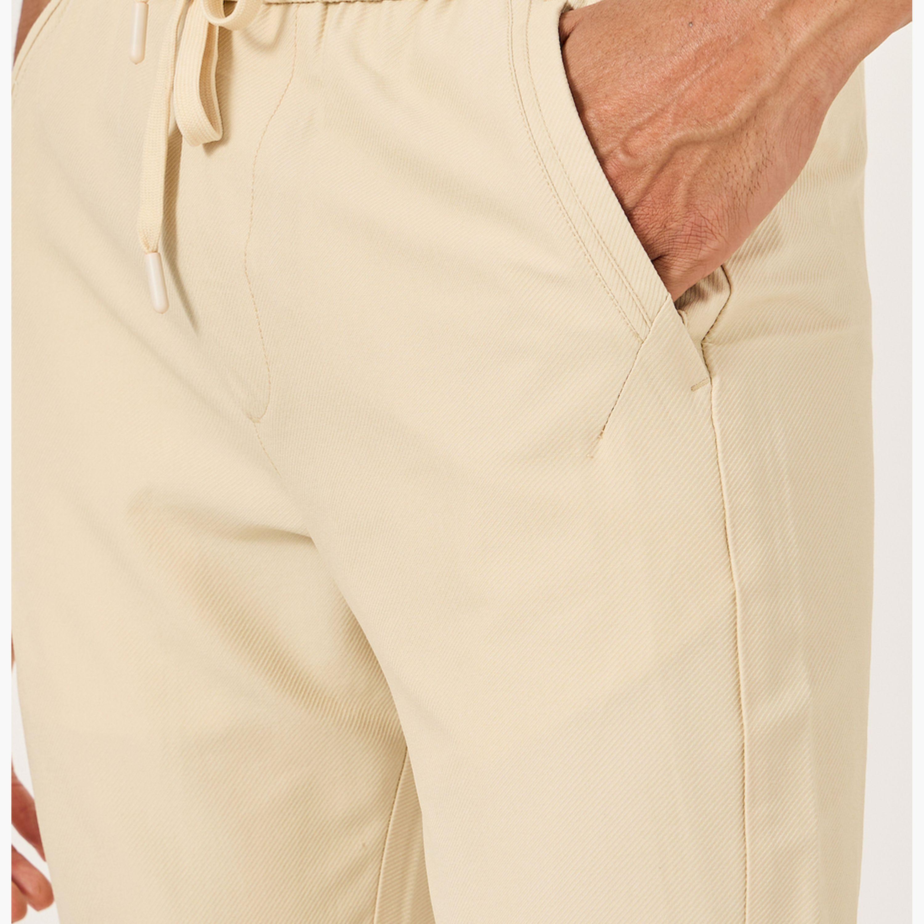 Fort Collins x Styli Men Beige Solid Straight Leg Pants with Drawstring Waist-men-clothing-bottoms-trousersandchinos-trousers-image-3