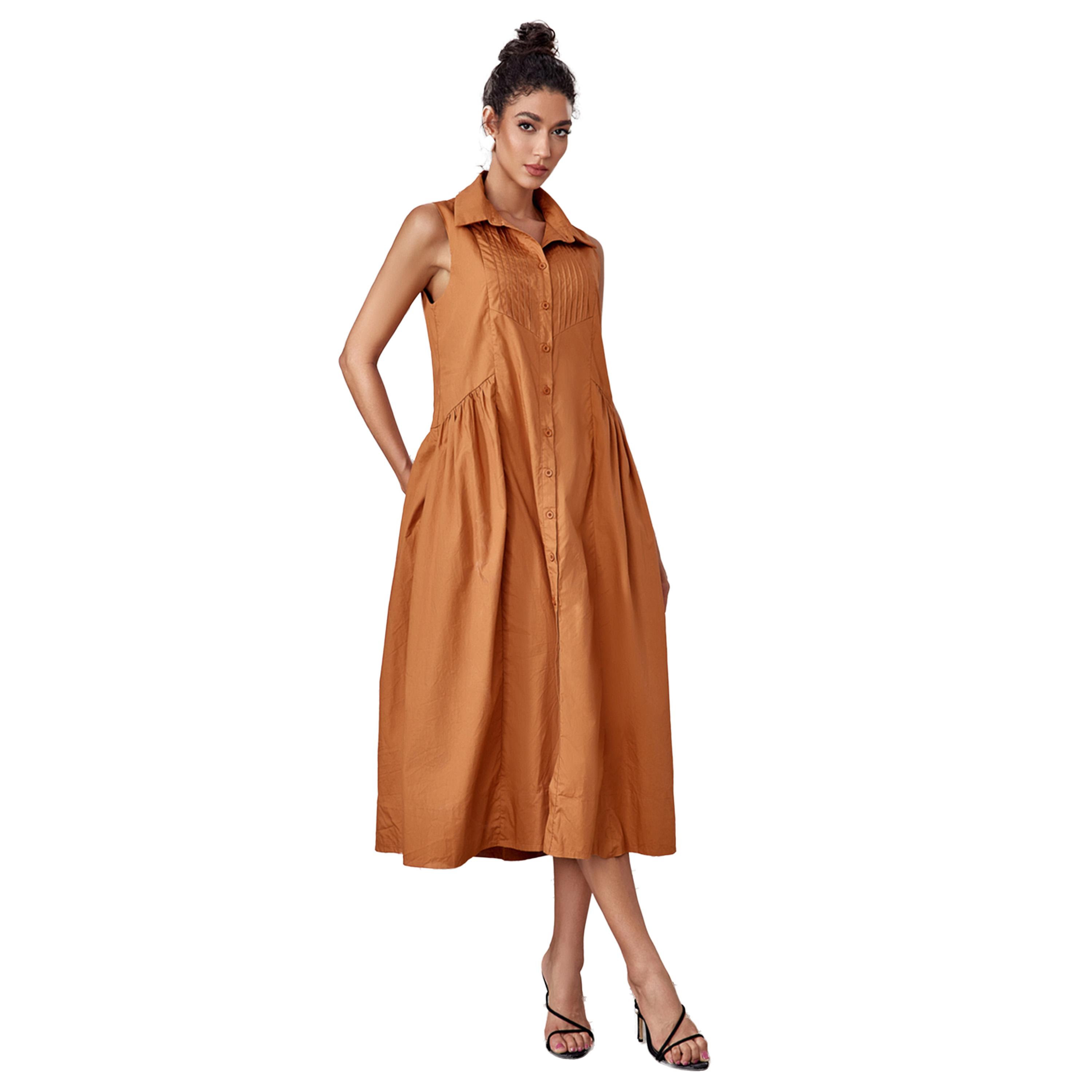 Take Two Solid Button Up Sleeveless Shirt Midi Dress-women-clothing-dresses-image-1